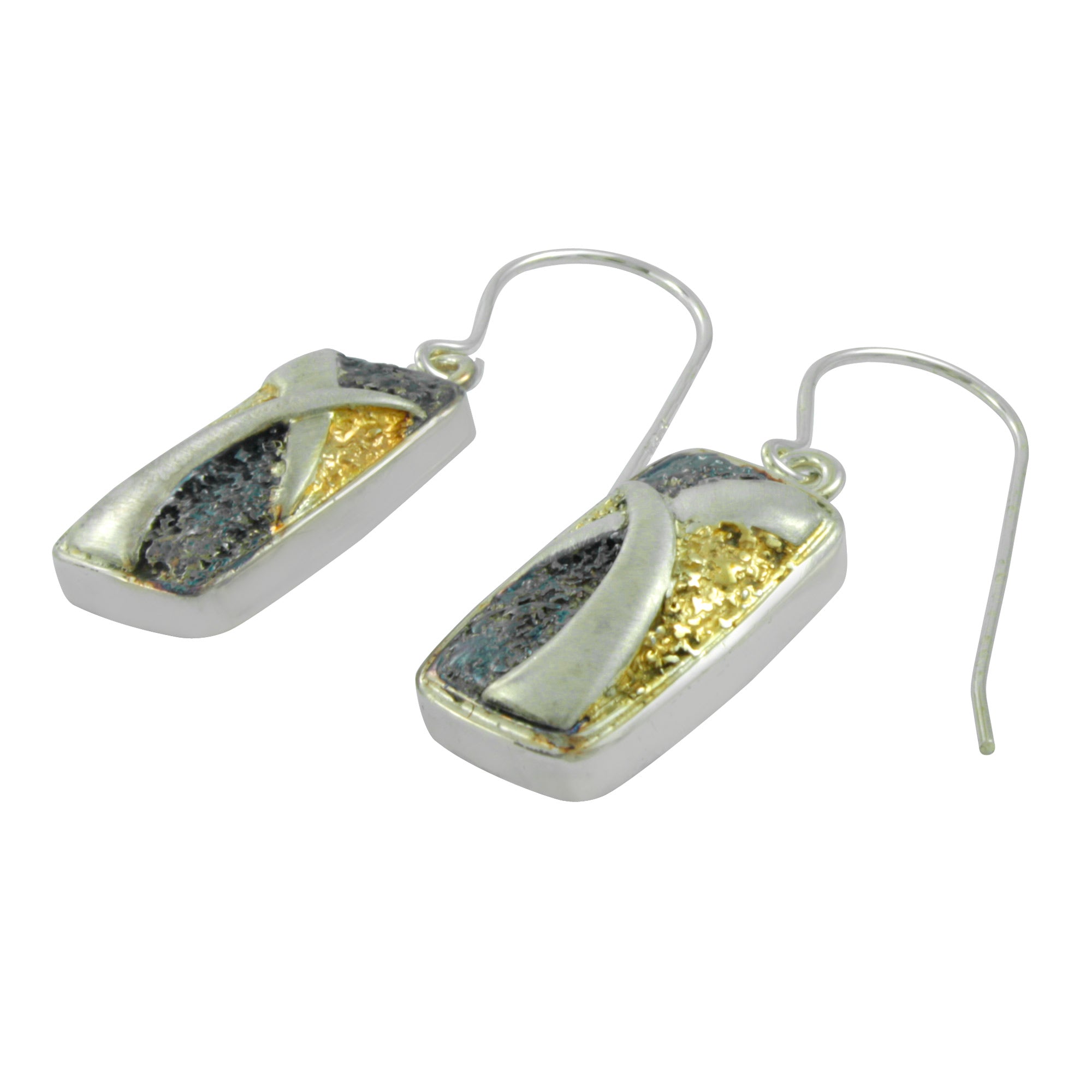 Silver Earring Texture Rectangle With Motif
