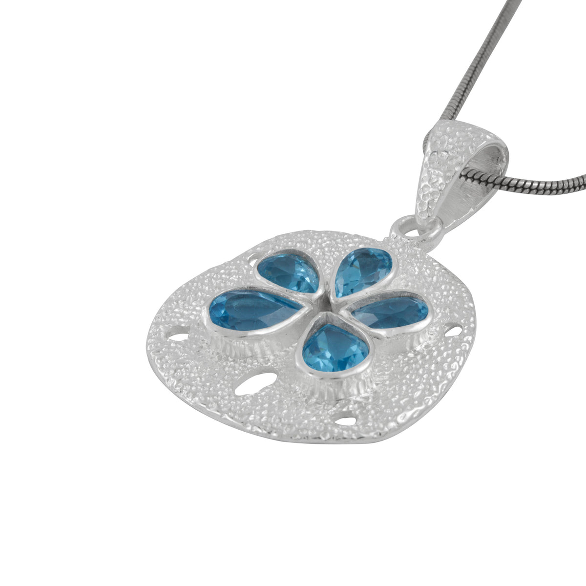 Exquisite Silver Sand Doller Pendant with Blue Topaz