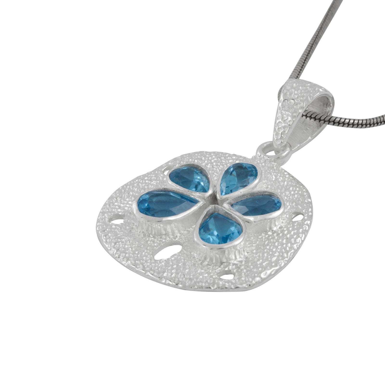 Exquisite Silver Sand Doller Pendant with Blue Topaz