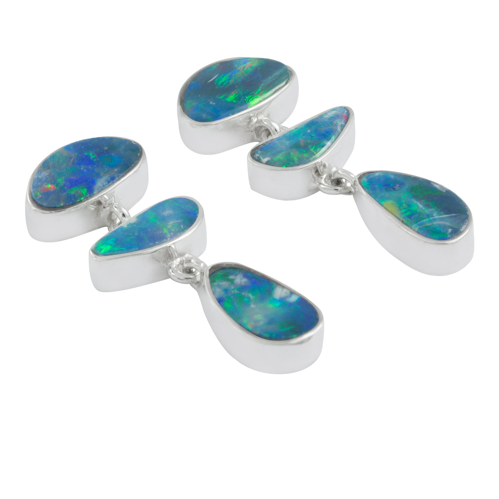 Silver Earring Stud With 3 Free Form Opal