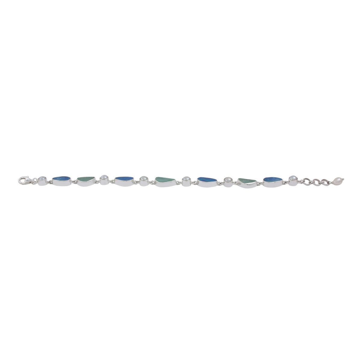 Stunning Combination of  Aqua Sea glass Australian Opal Silver Bracelet