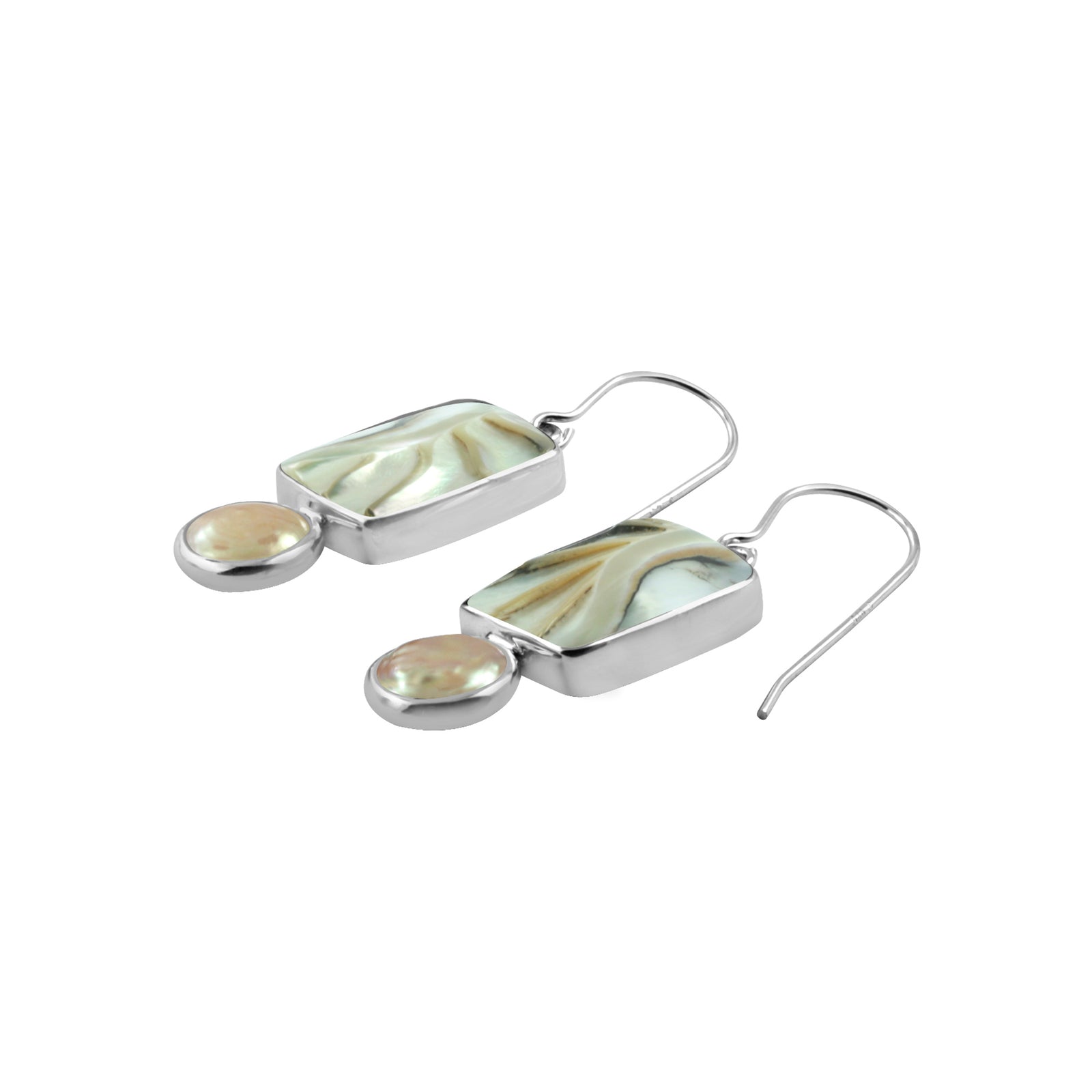 Shimmering Nautilus Shell Earring with Peach Pearl