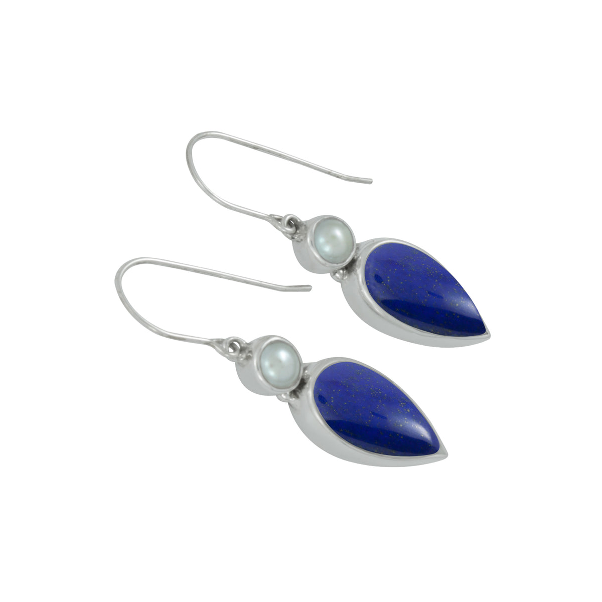 Lapis and Pearl Silver Earring....A summer Must have!