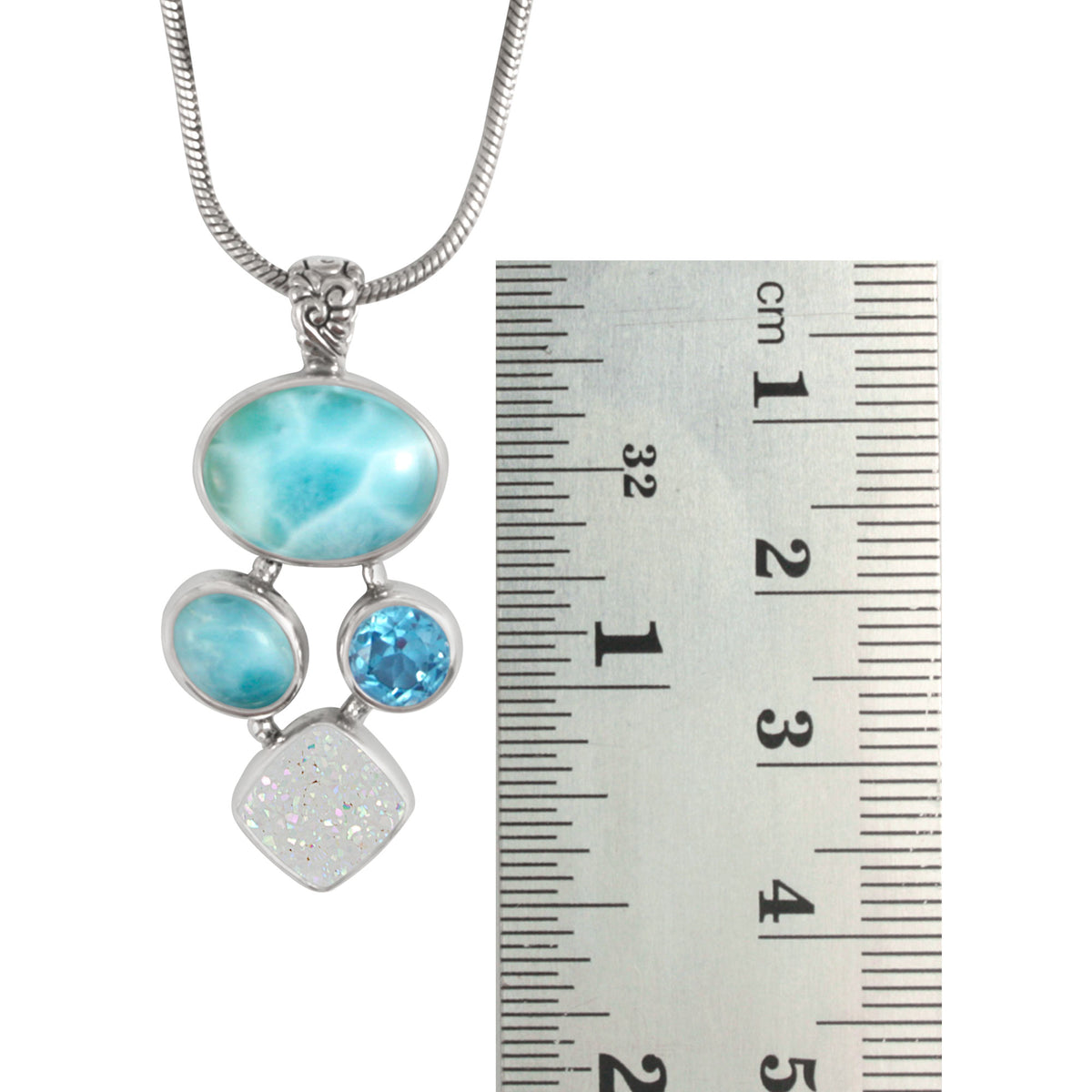Gorgeous Larimar &amp; Druzy Asymmetrical Pendant