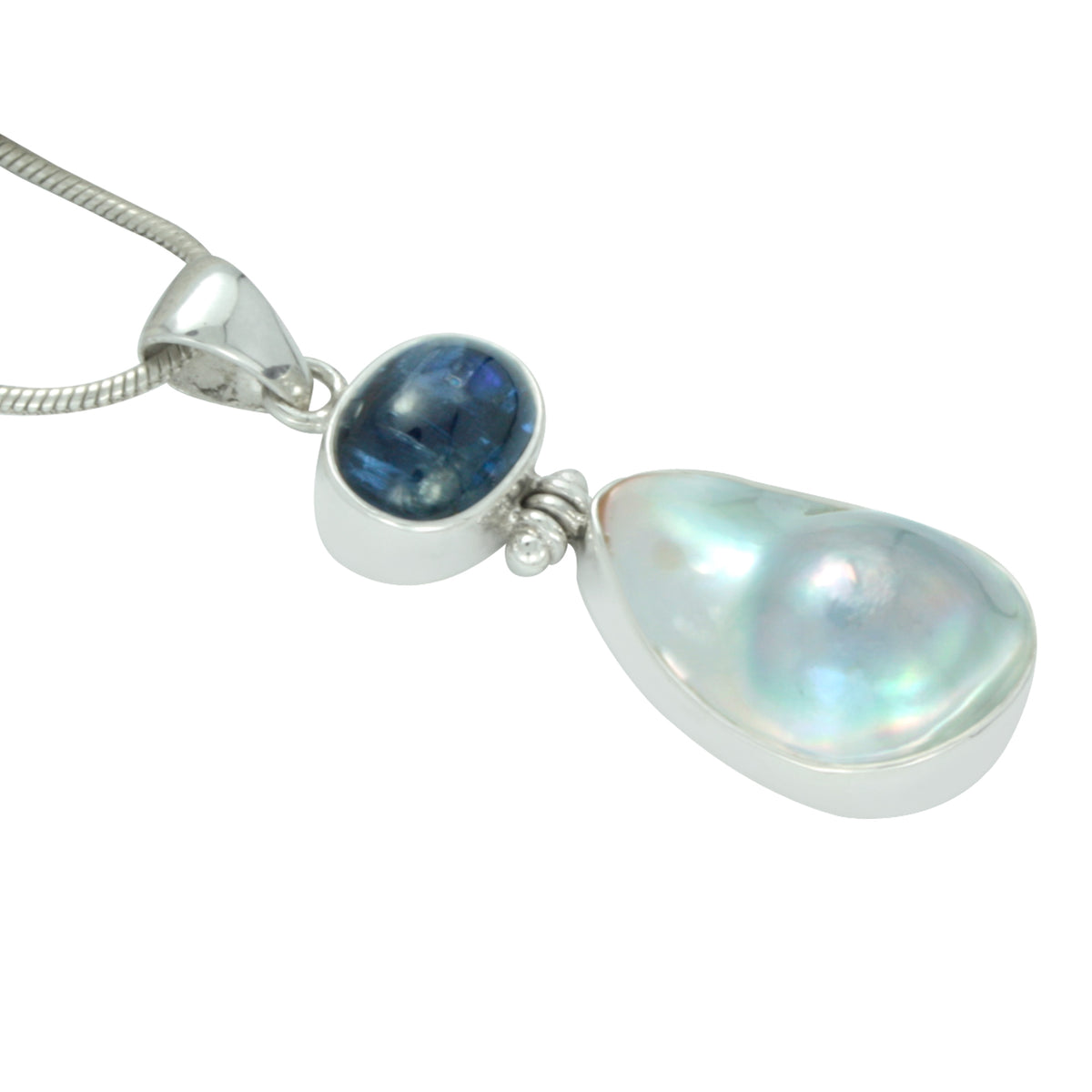 Silver Pendant With Kynite Oval Cab &amp; Pearl Round