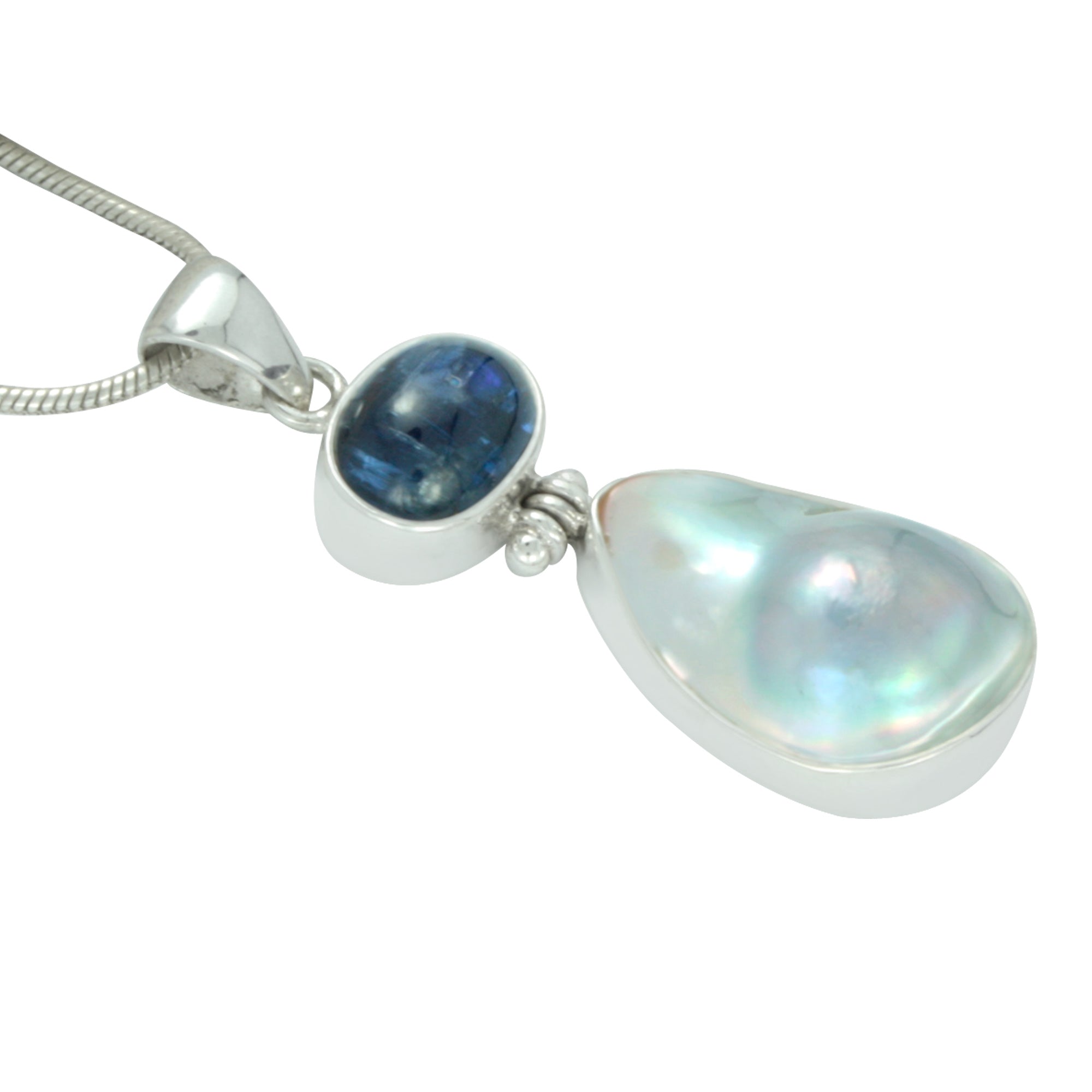 Silver Pendant With Kynite Oval Cab & Pearl Round