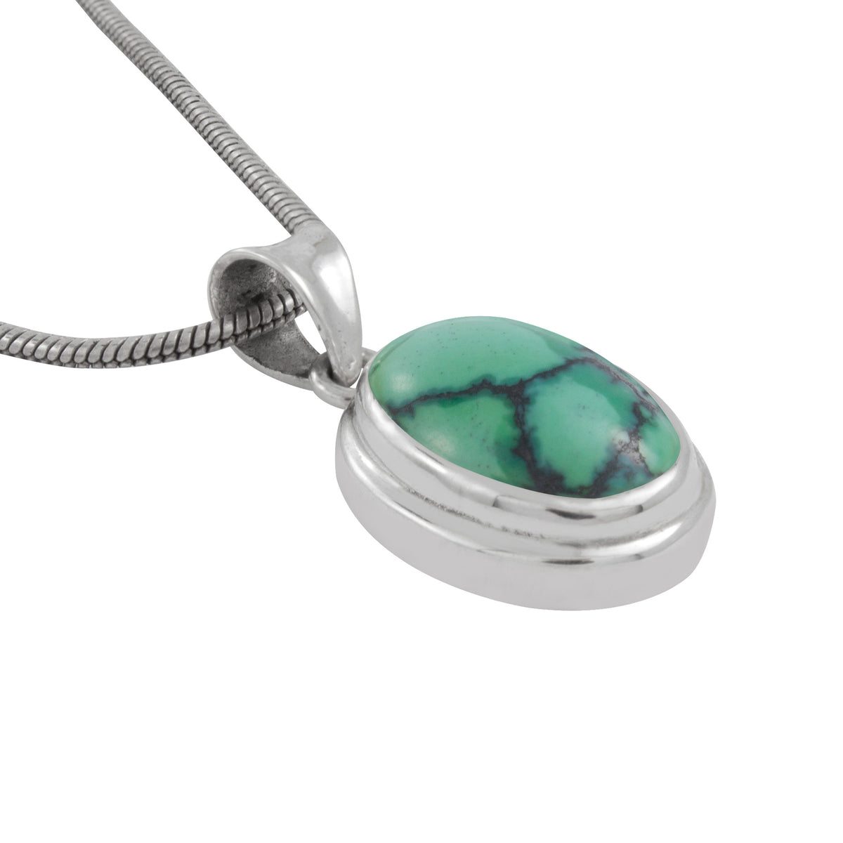 Silver Pendant With Single Stone Turquoise Oval Drop