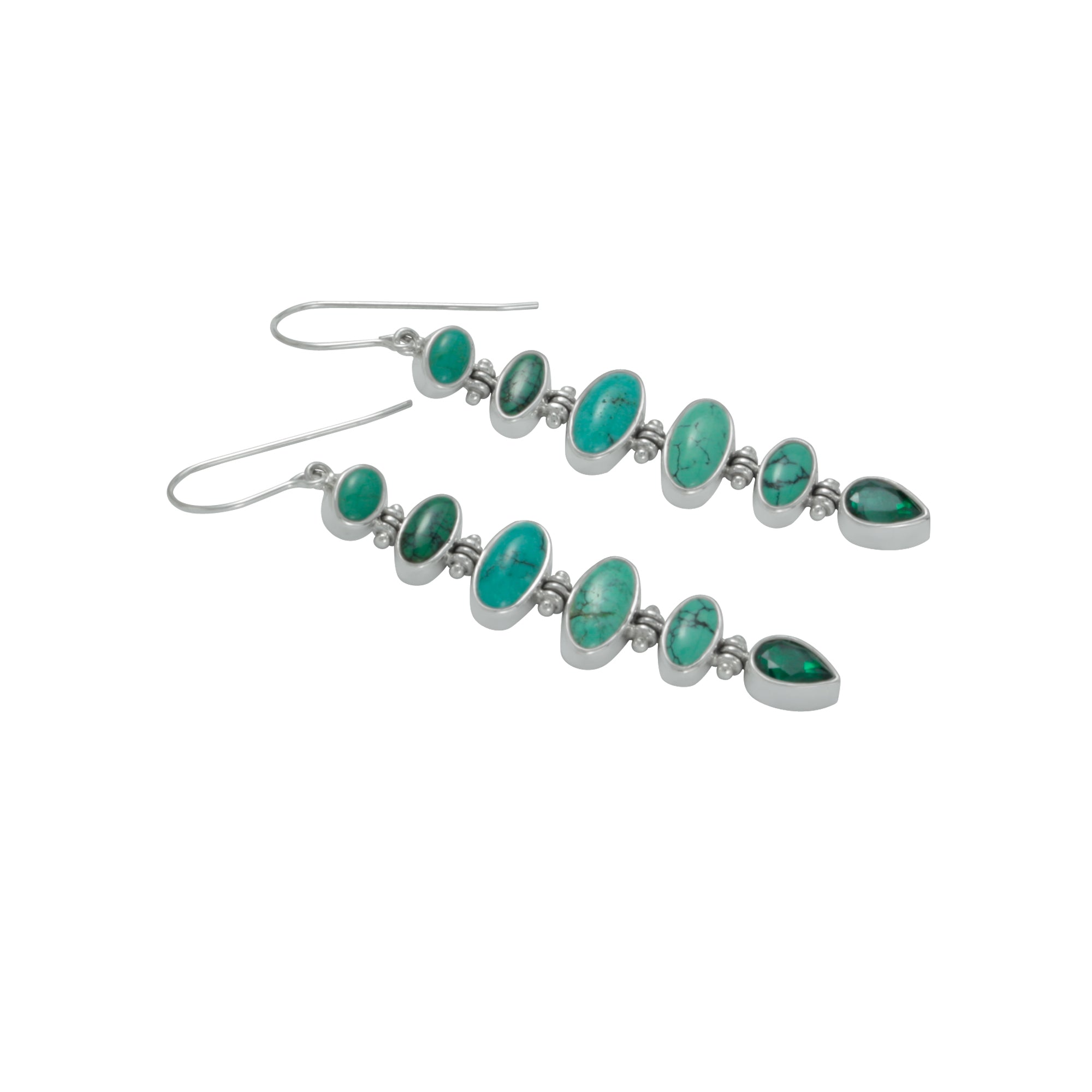 Silver Earring With Turquoise & Green Topaz