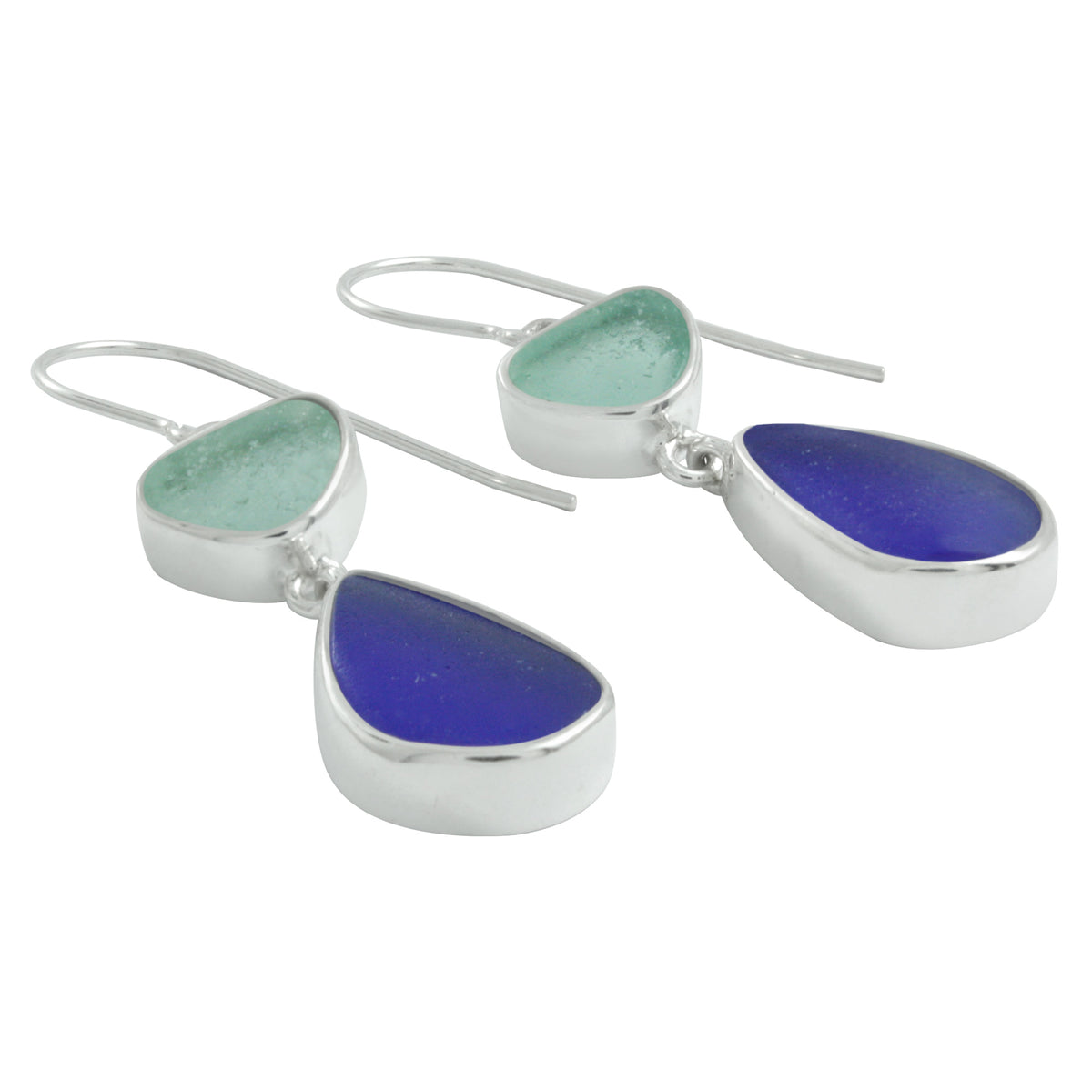 Silver Earring With Sea Glass Blue &amp; Green