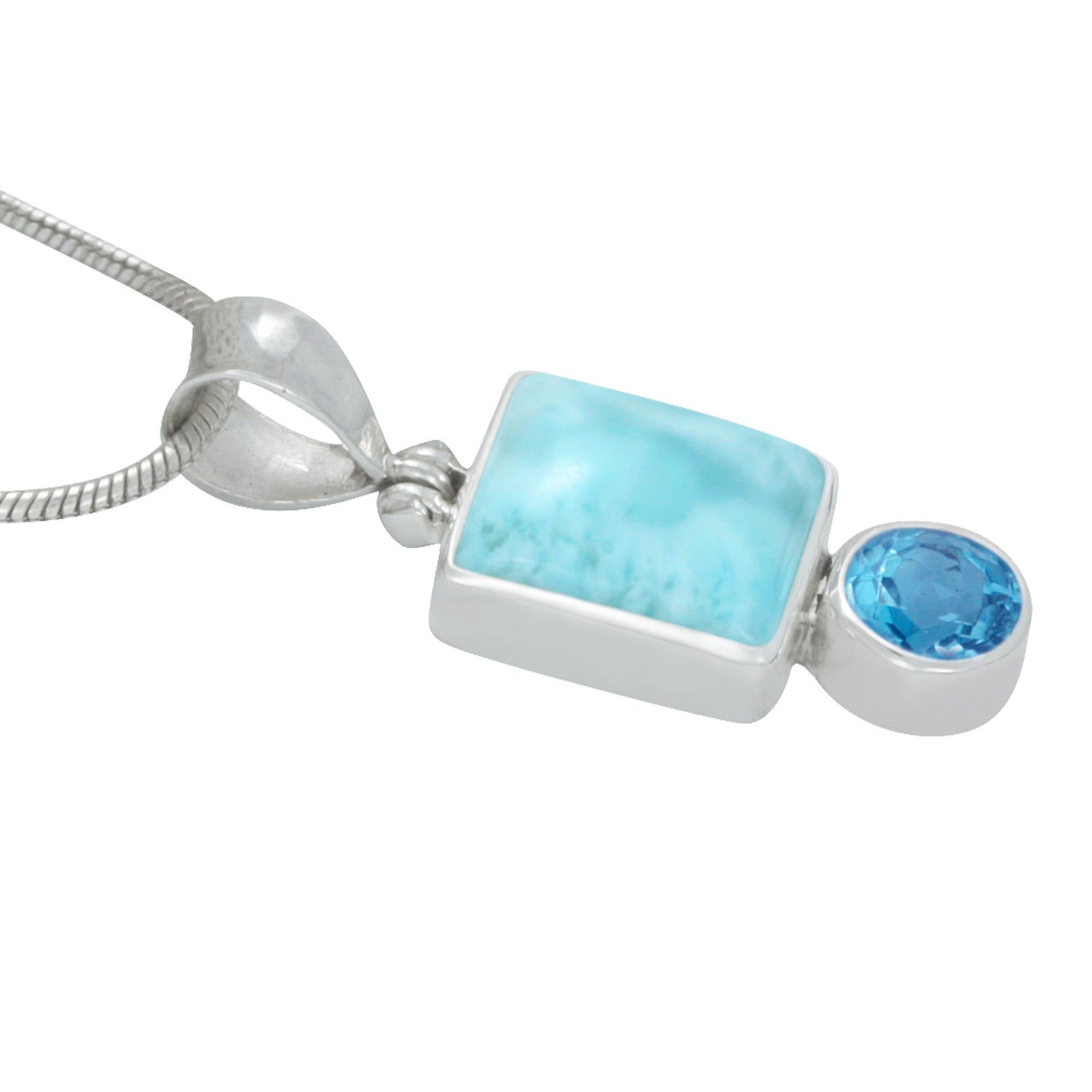 Silver Pendant With Larimar Rectangle & Blue Topaz Round Facet
