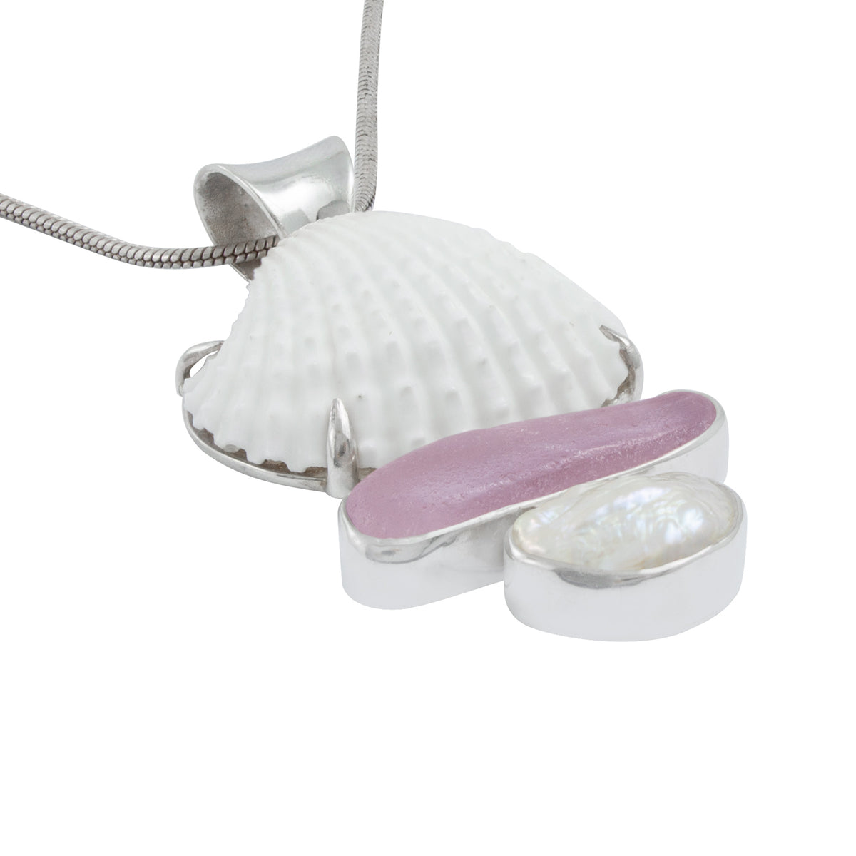 Gorgeous Lavender Sea Glass and Shell Pendant