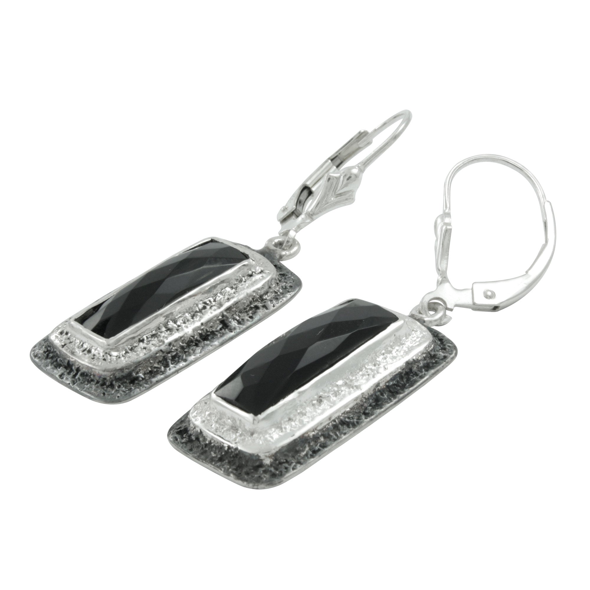 Silver Earring Texture With Onyx Rectangle Biolet