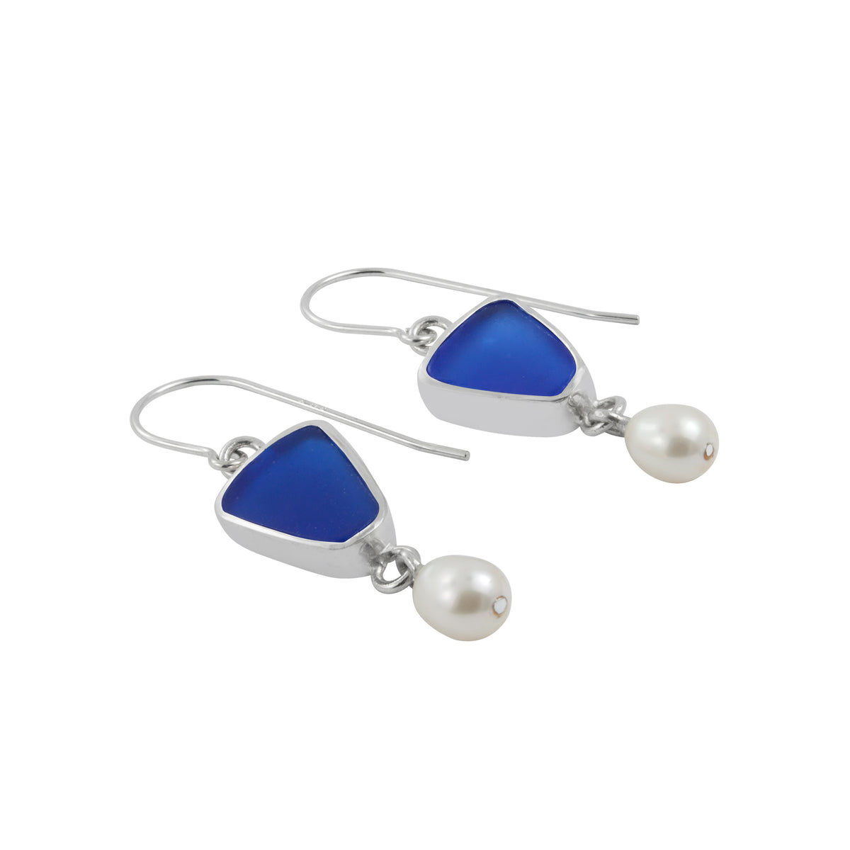 Exquisite Aqua Sea Glass earring with Pearl drop
