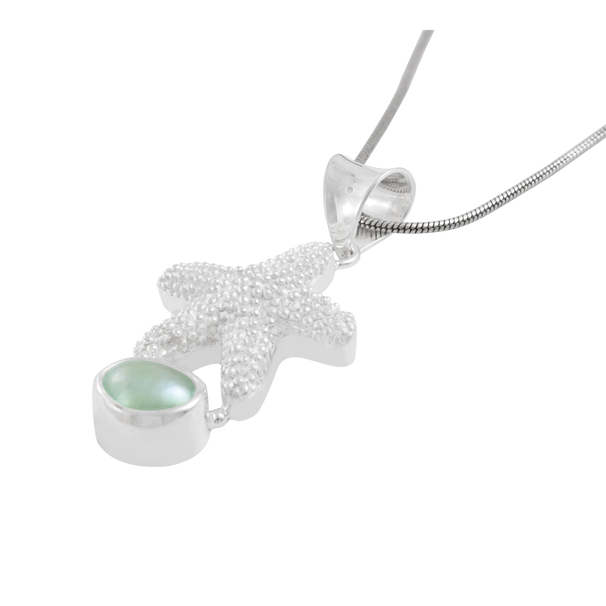 Sterling Silver Pendant Star Fish Component With Pearl Green