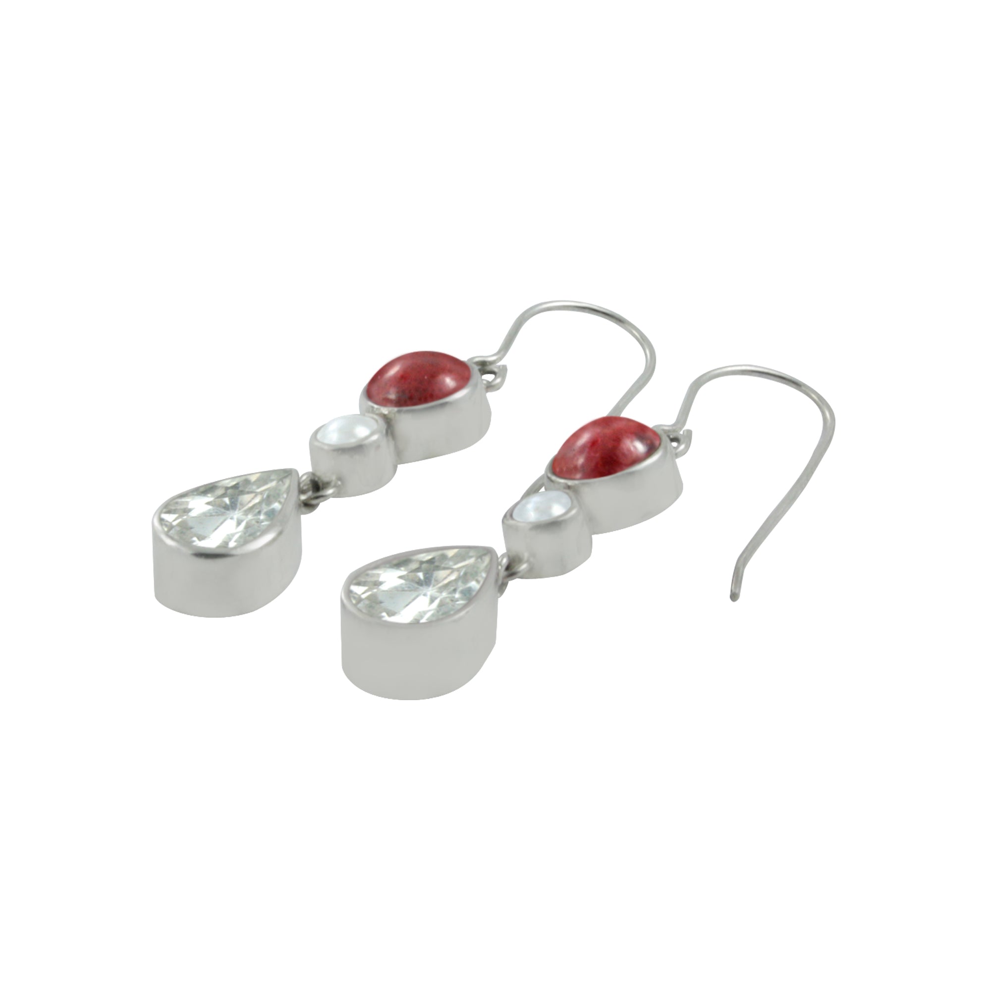 Get a little pizzazz in your life with these Coral, Pearl & White Topaz earrings!