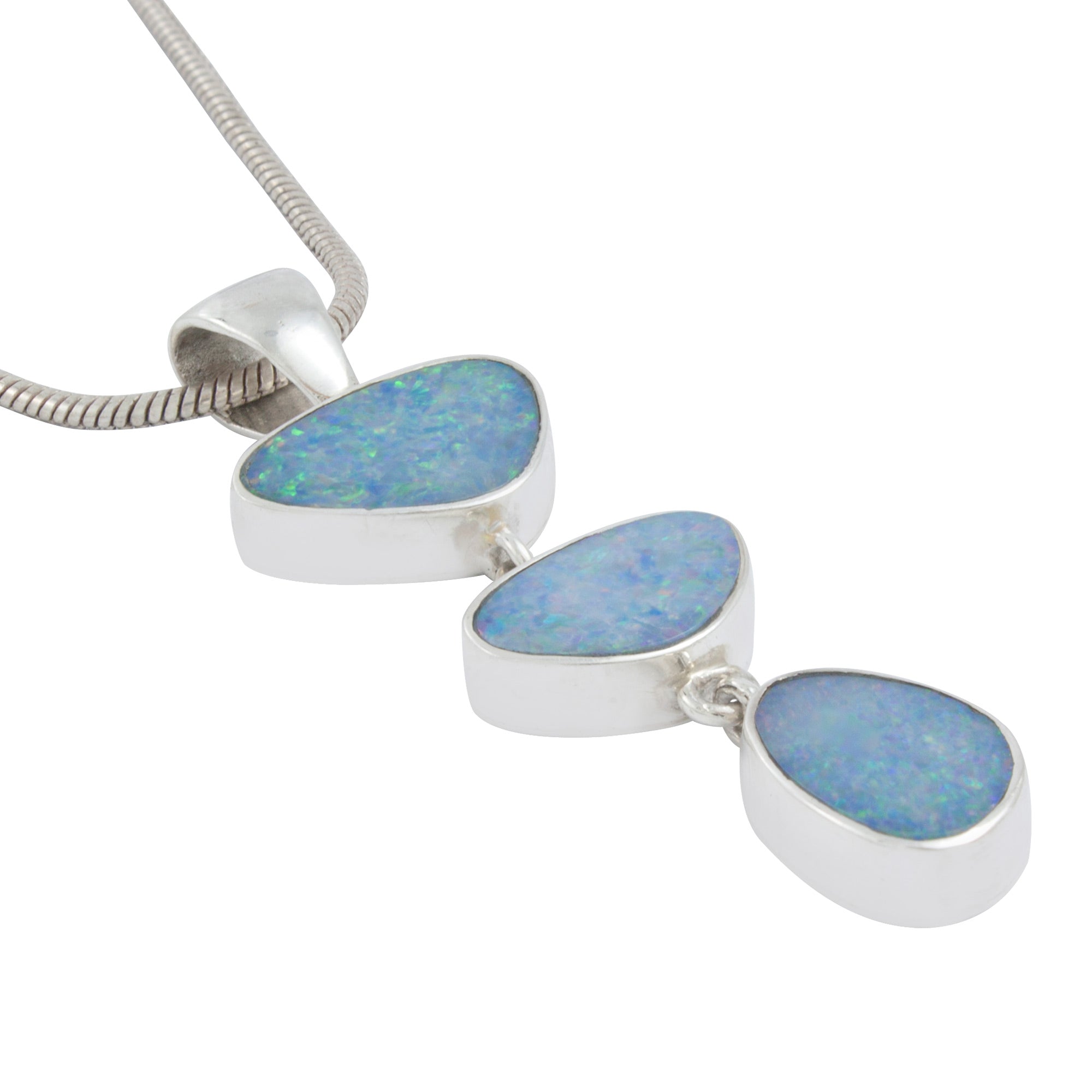 Silver Pendant With 3 Free Form Opal Drop