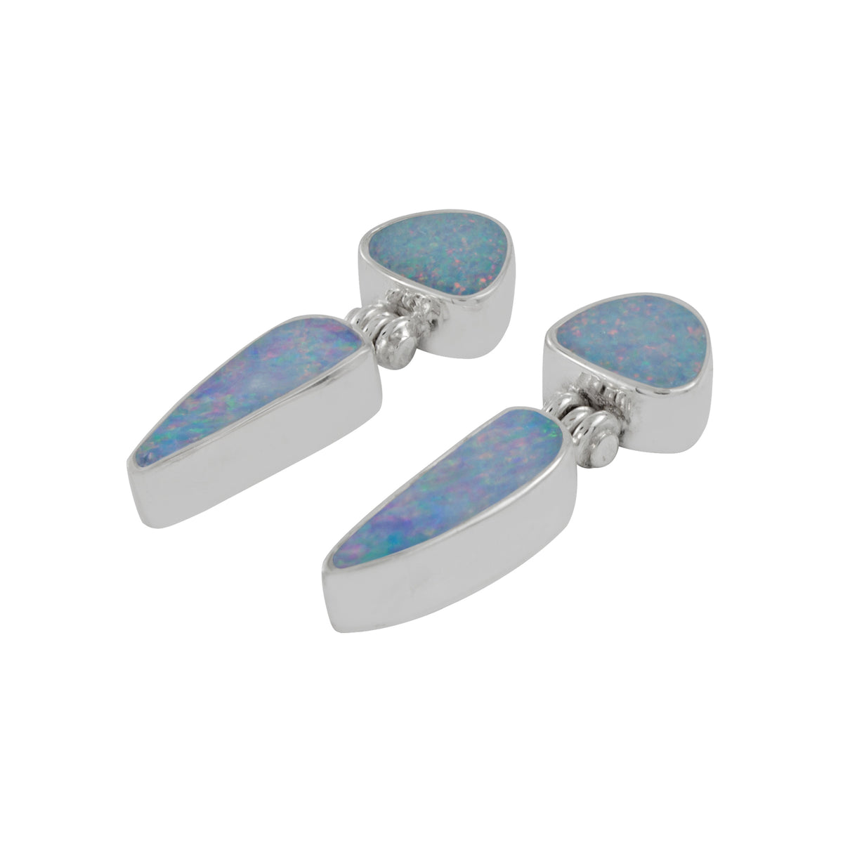 Silver Earring Stud With 2 Free Form Opal