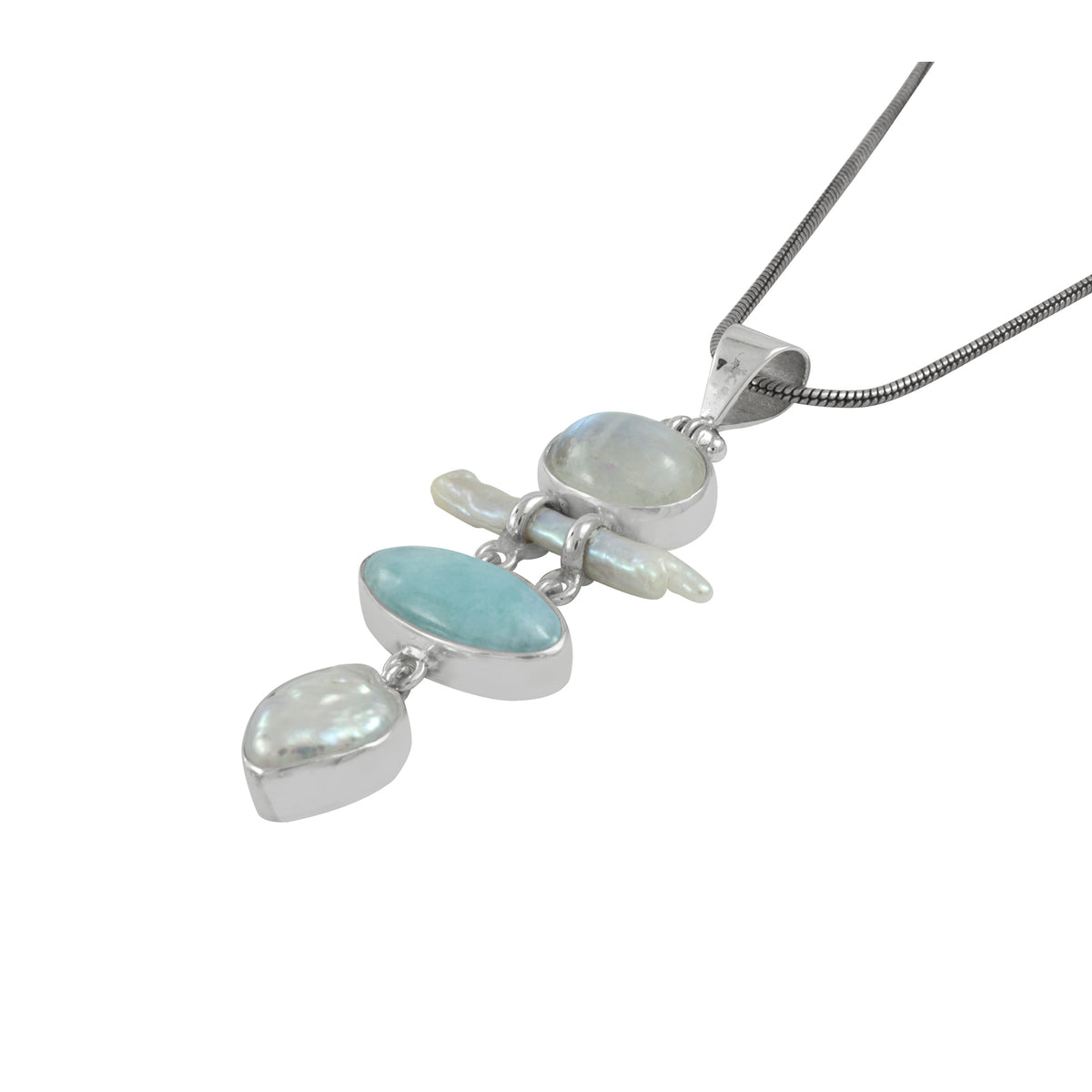 Exquisite Larimar &amp; Rainbow Moonstone Pendant