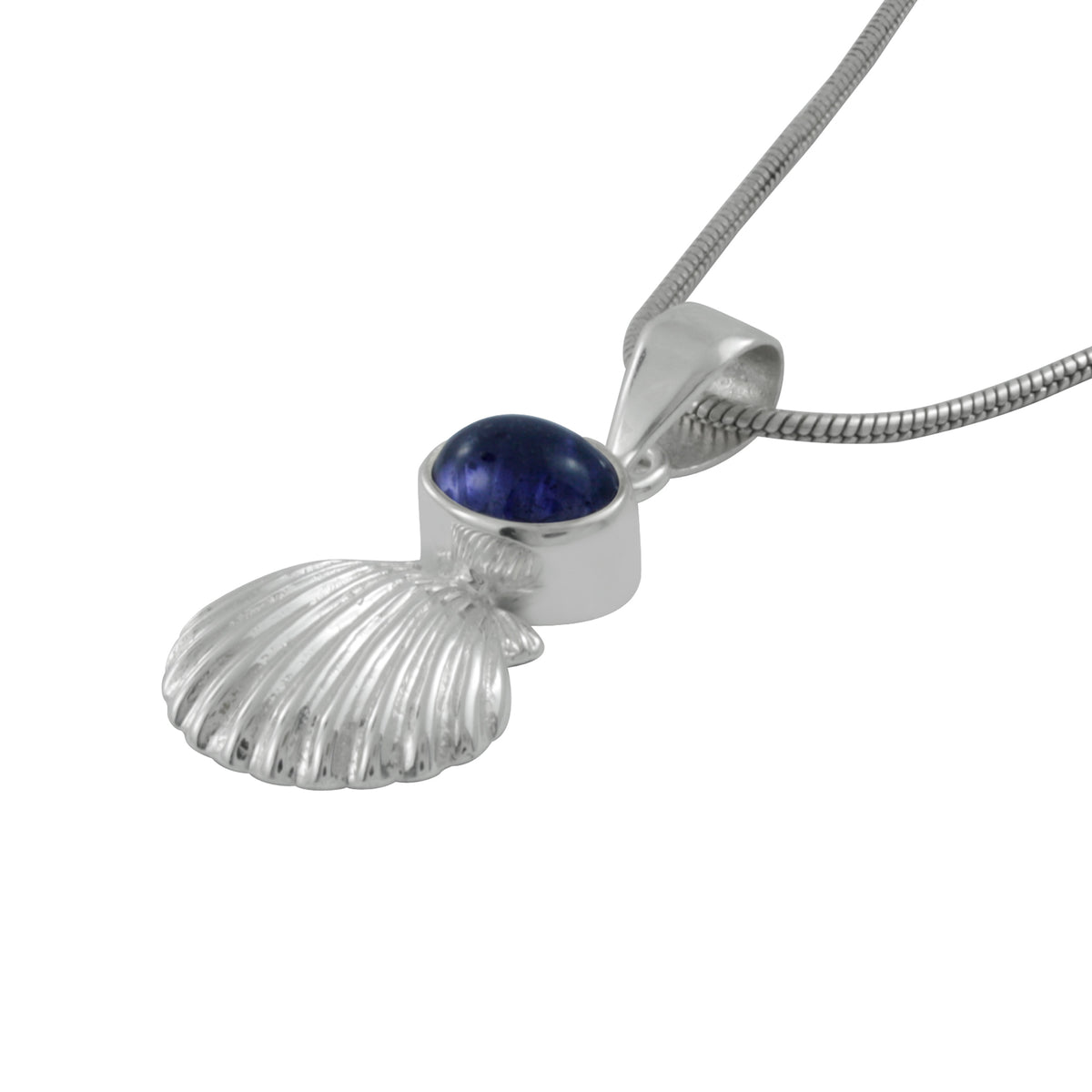 Silver Sea Shell Pendant - featuring Swiss Blue Topaz take the beach home!