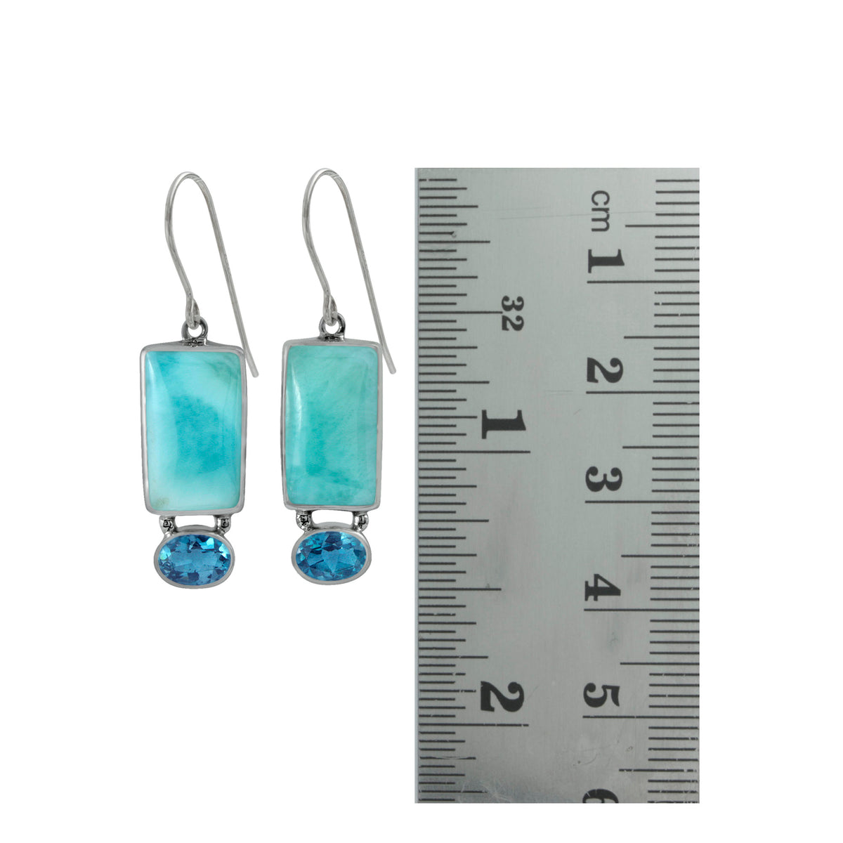 Silver Earring With Larimar Rectangle &amp; London Blue Oval Facet