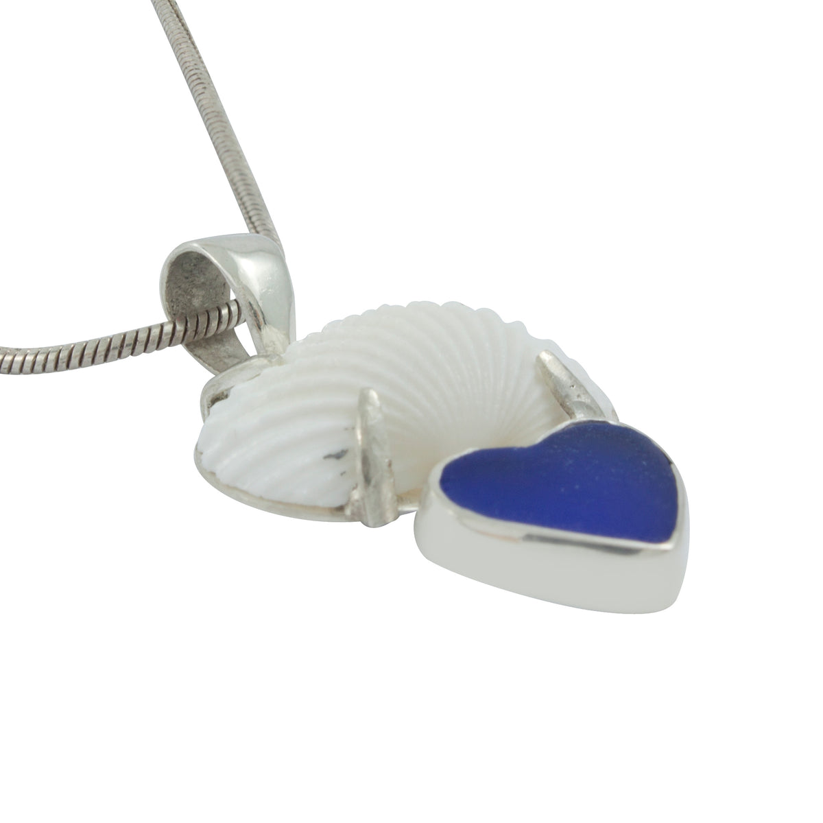 Sea Shell Pendant has heart of Cobalt Blue Sea Glass !