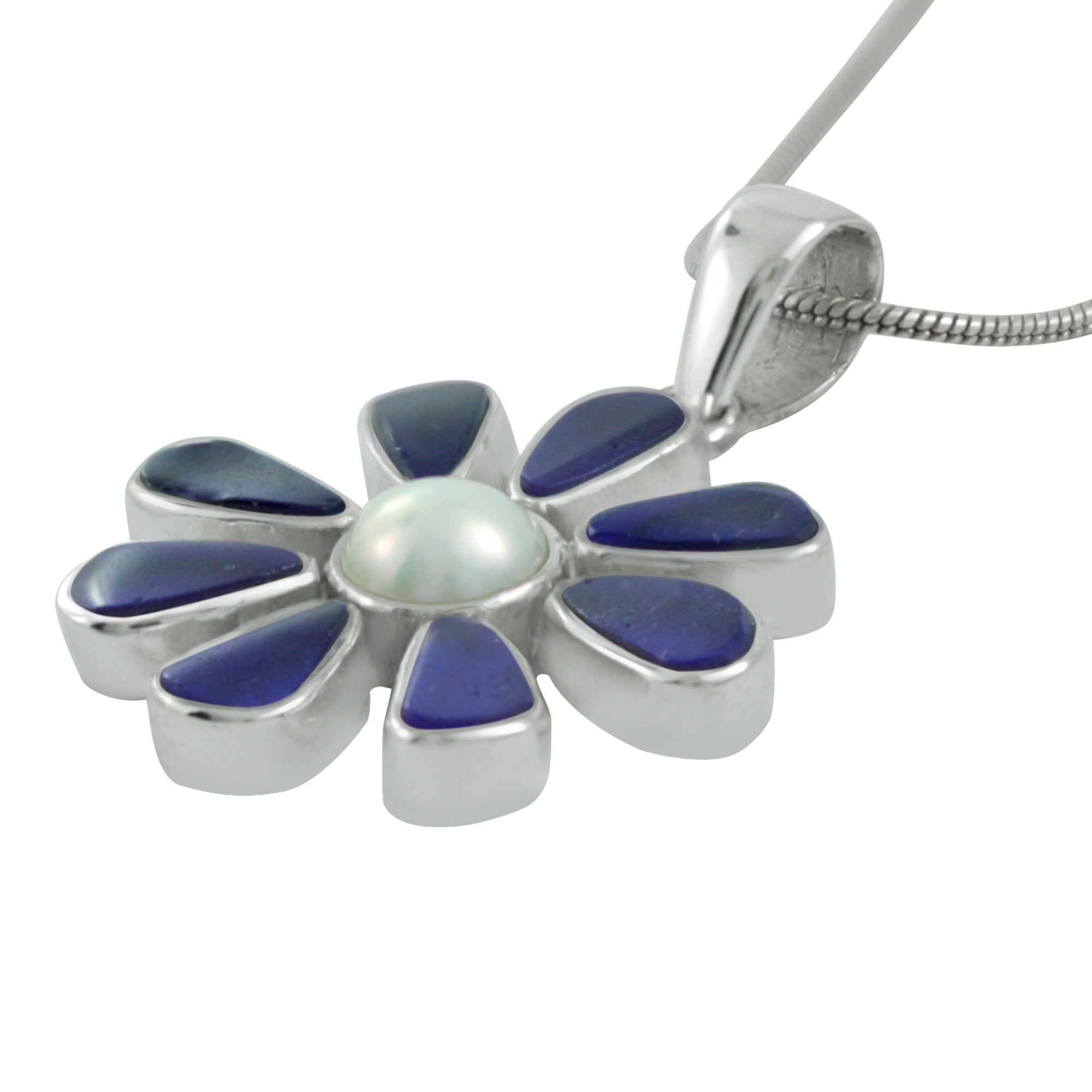 Flower Power ! Lovely Blue colbolt sea glass and Pearl Flower Pendant