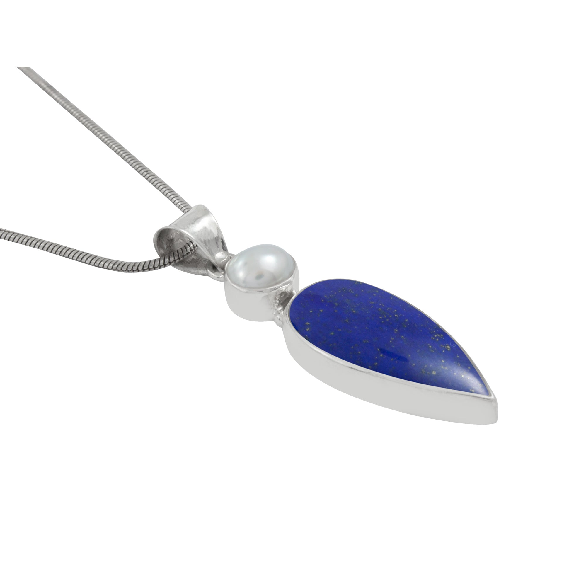 Pearl and Lapis Sterling Silver pendant- Every Day Elegance !