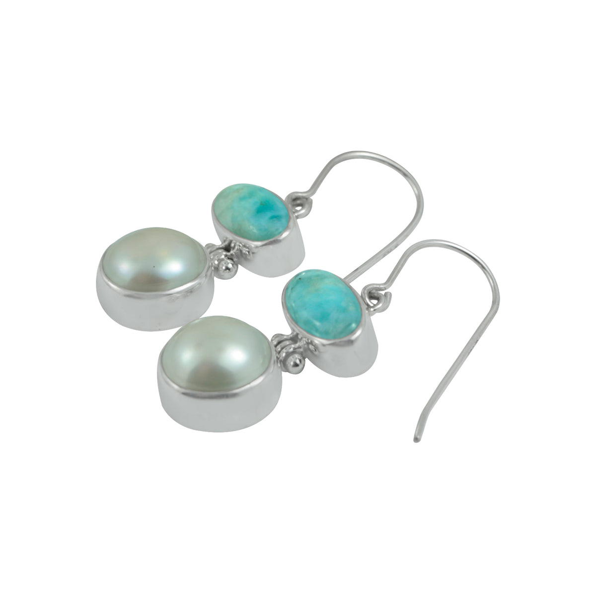 Larimar and Pearl Earring