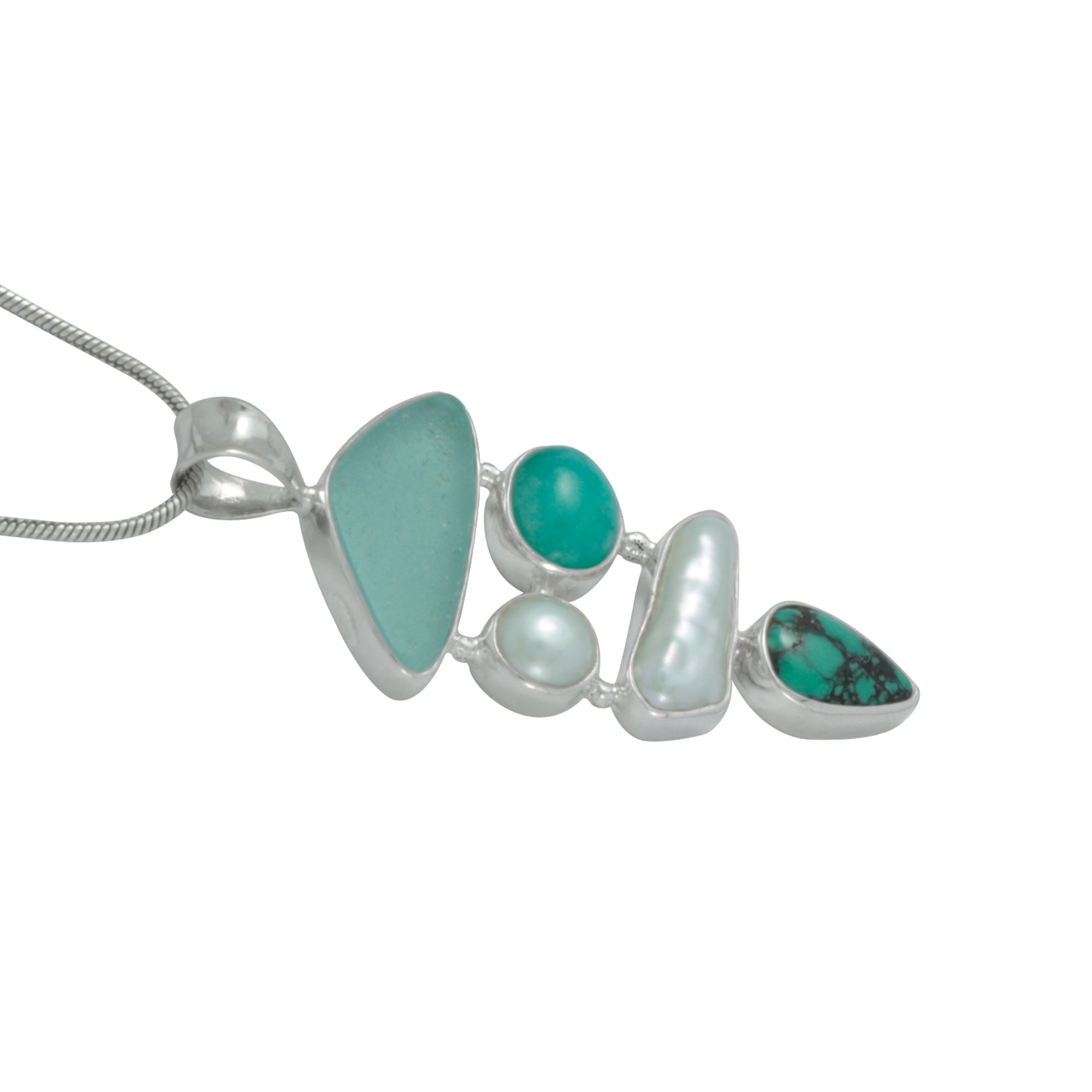 Gorgeous Seaglass Pearl and turquoise Pendant