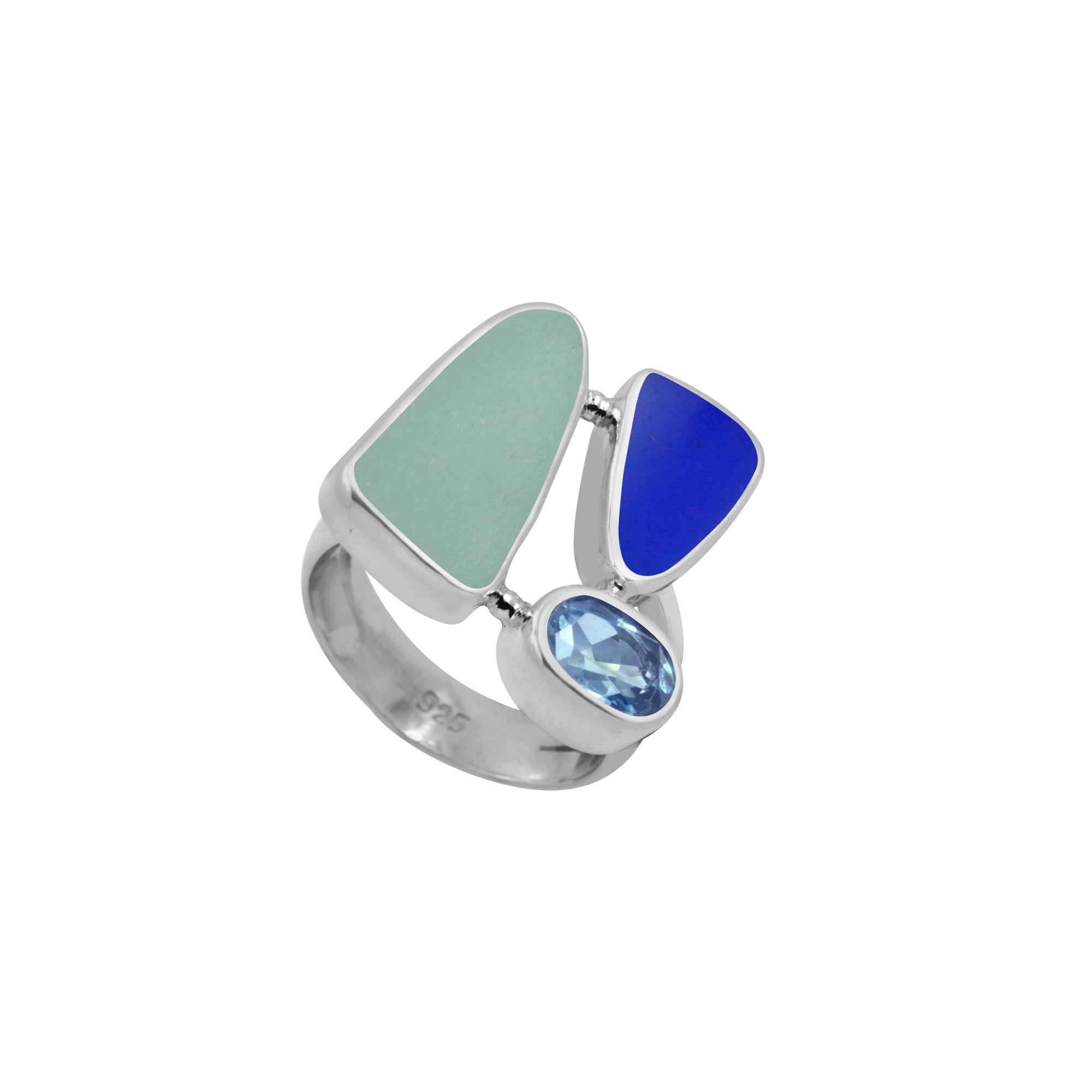 Sensational Sea Glass Ring with Blue Topaz