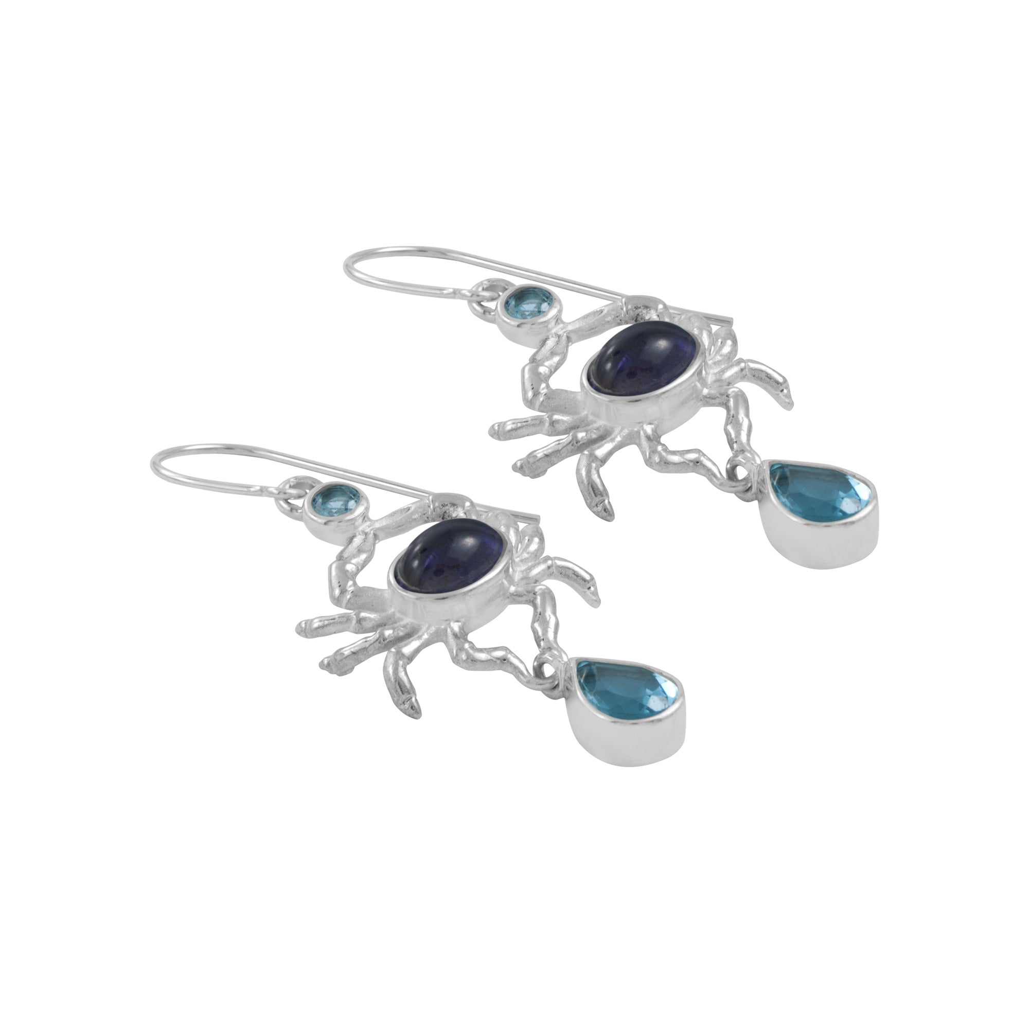 Blue Crab Earrings with blue topaz and Iolite!