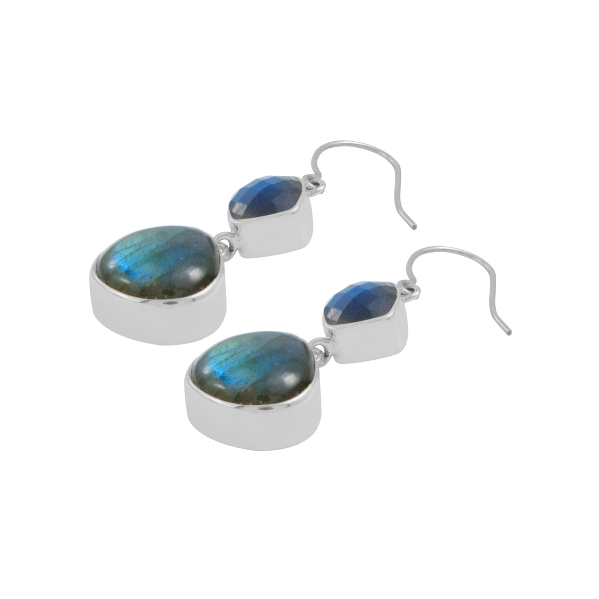 Silver Earring With Labra dorite Square &amp; Heart Drop