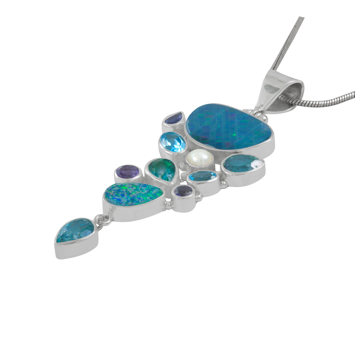 Silver Pendant With Multi Stone