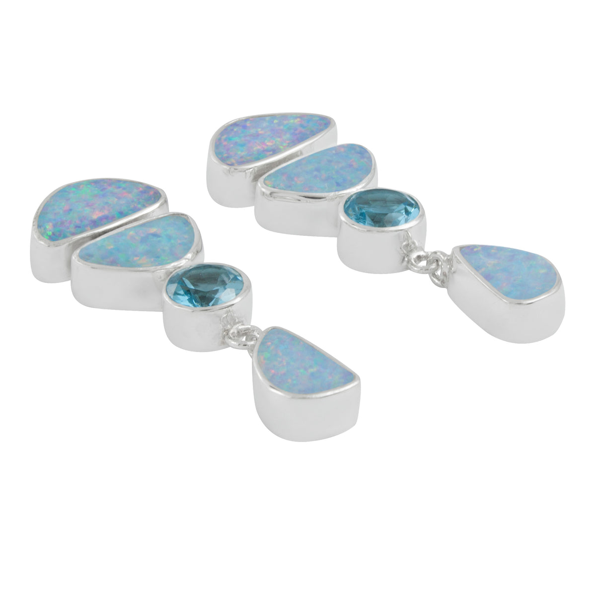 Silver Earring With Opal Free Form &amp; Blue Topaz Round