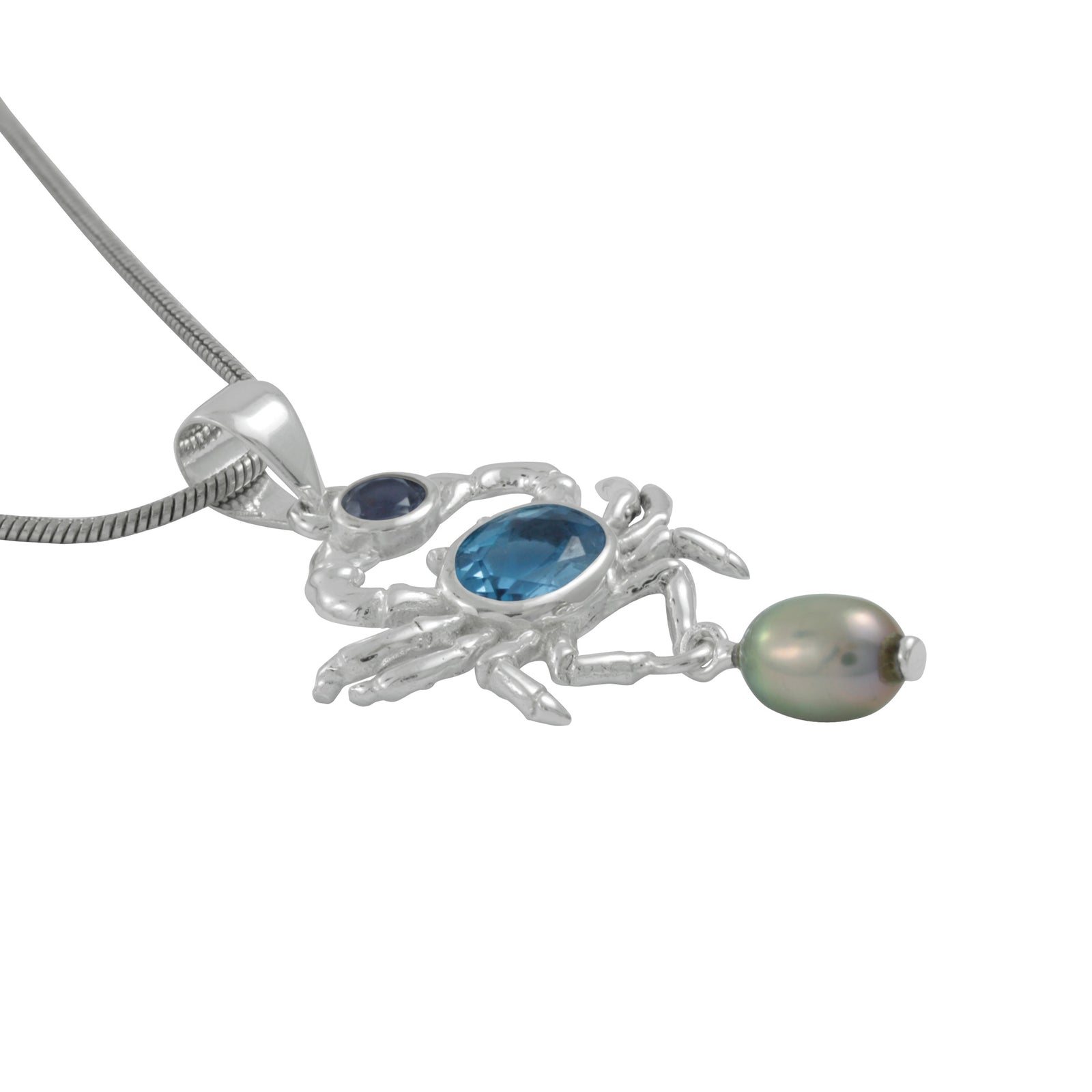 Silver Pendant With Crab Catches a gem stone !