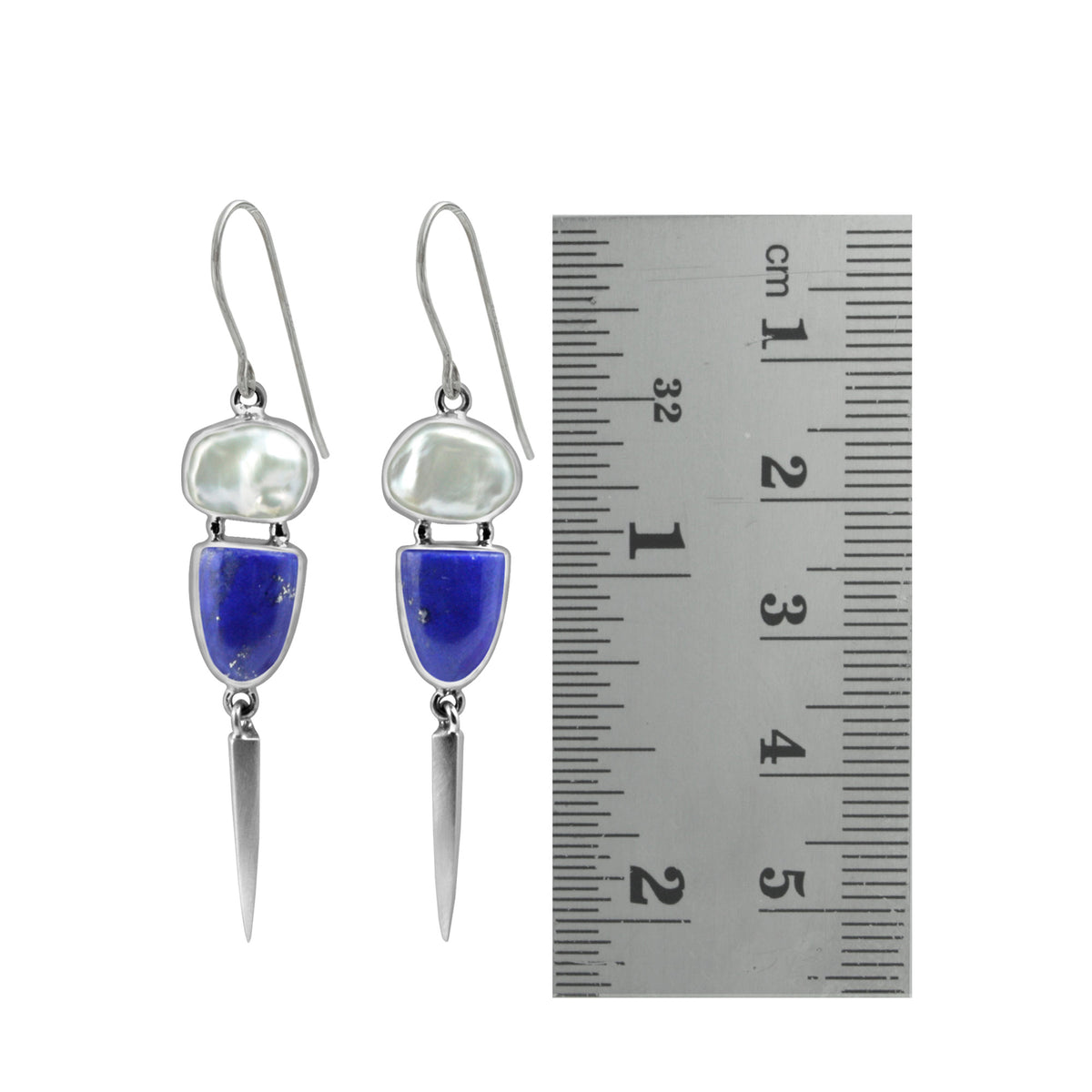 Silver Earring With Pearl Keishi &amp; Lapis Tongue