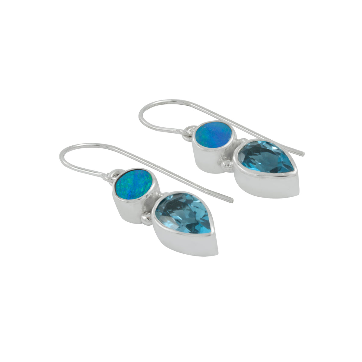Gorgeous Australian Opal and Blue Topaz Earrings