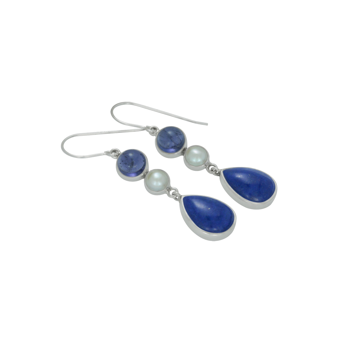 Elegant Lapis and Pearl 3 Stone drop earring