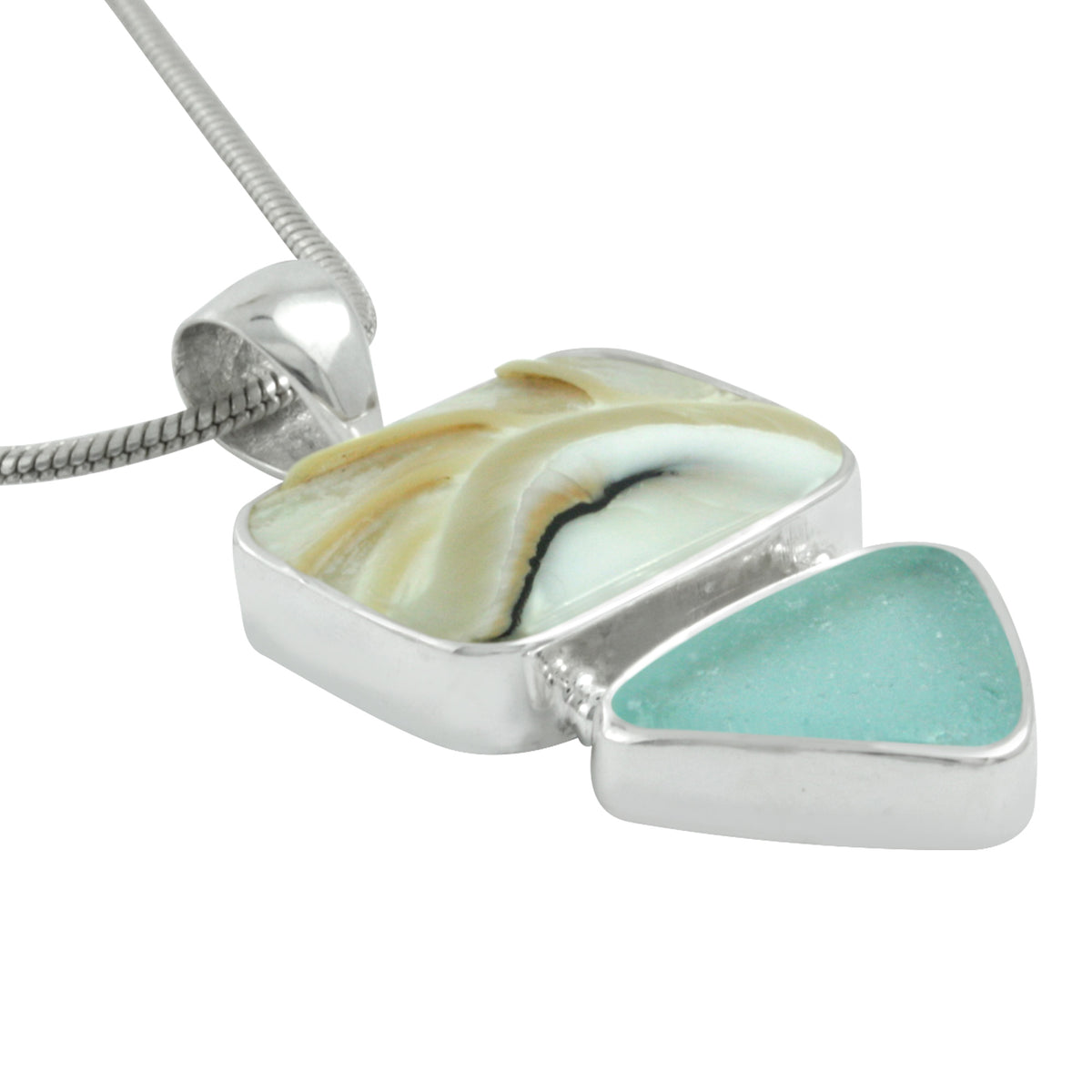 Sunrise Pendant! Nautilus Shell and Genuine White Seaglass Pendant depicts the rising of the sun