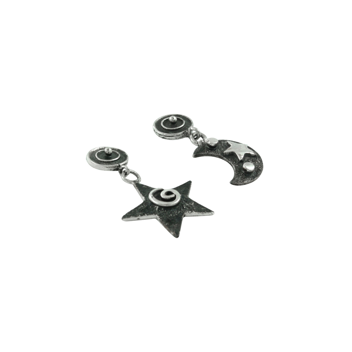 Silver Earring With Small Spiral Star &amp; Moon