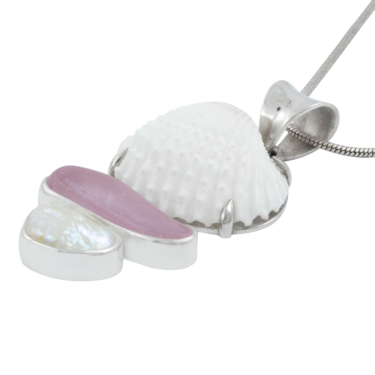 Gorgeous Lavender Sea Glass and Shell Pendant