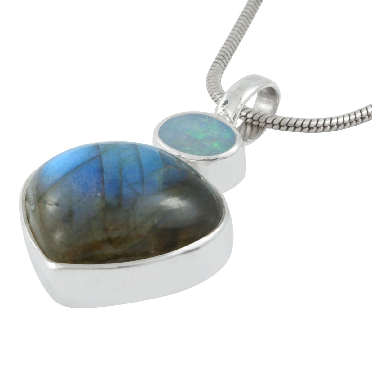 Silver Pendant With Opal Oval &amp; Laboradite Pear