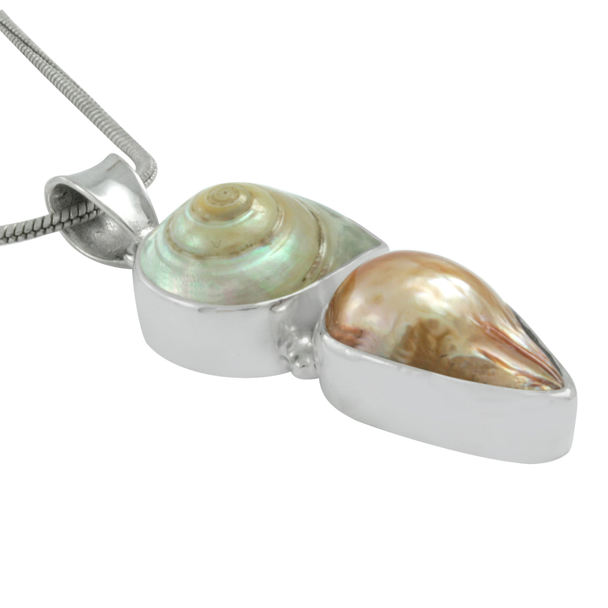 Silver Pendant With Shell Malabar Turbo &amp; Pearl Wongky Gold