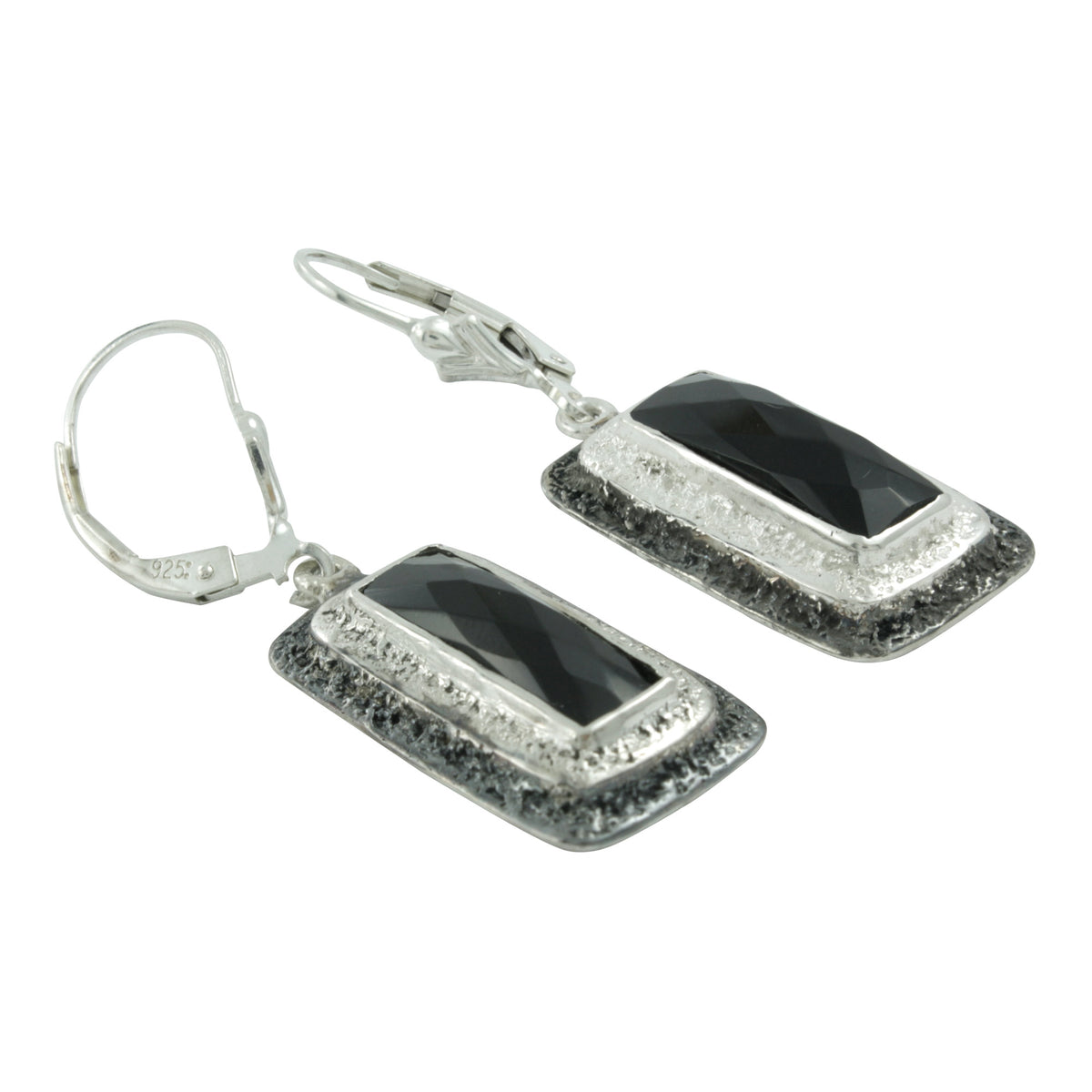 Silver Earring Texture With Onyx Rectangle Biolet