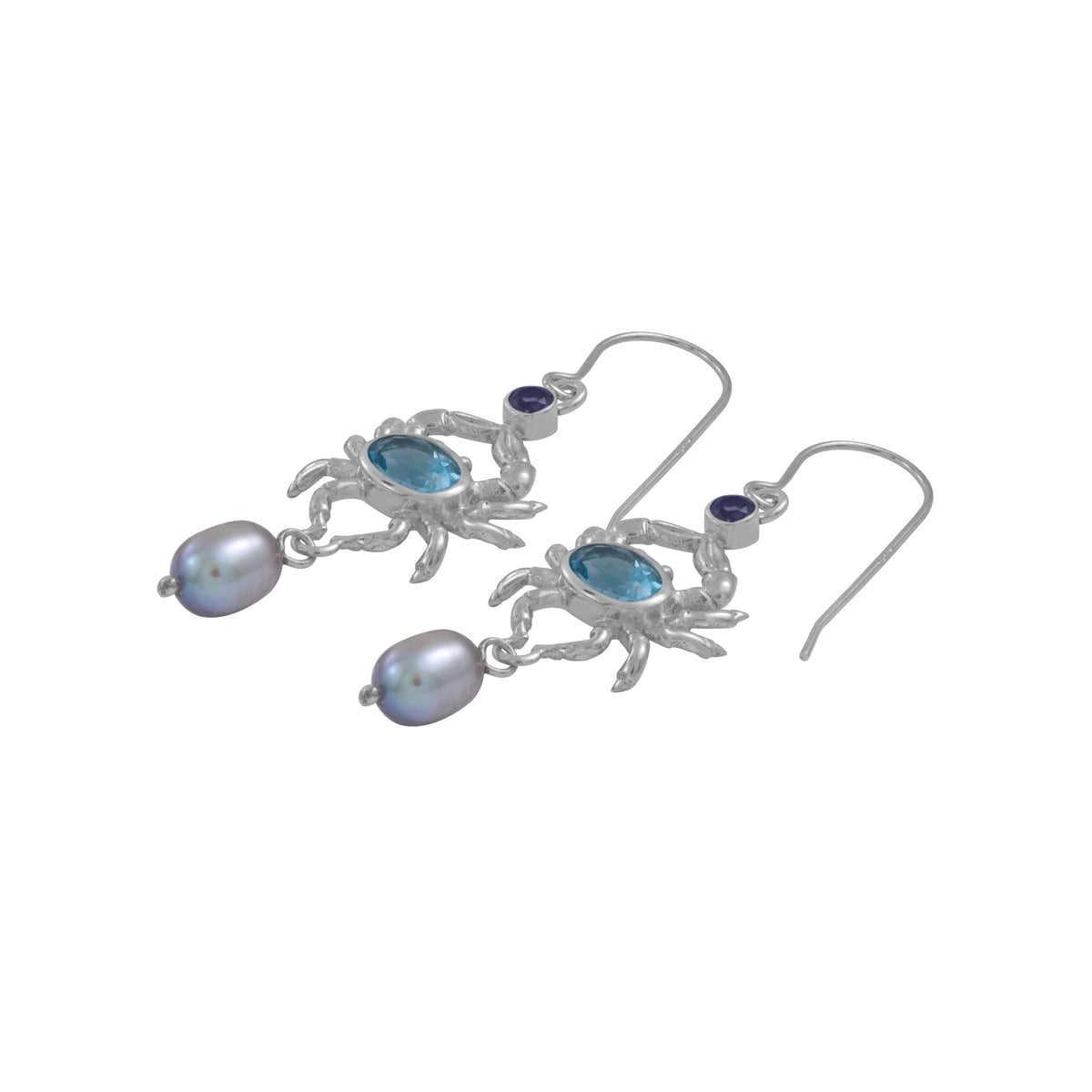 Fabulous Blue Crab Earrings with Multi colored Gemstones