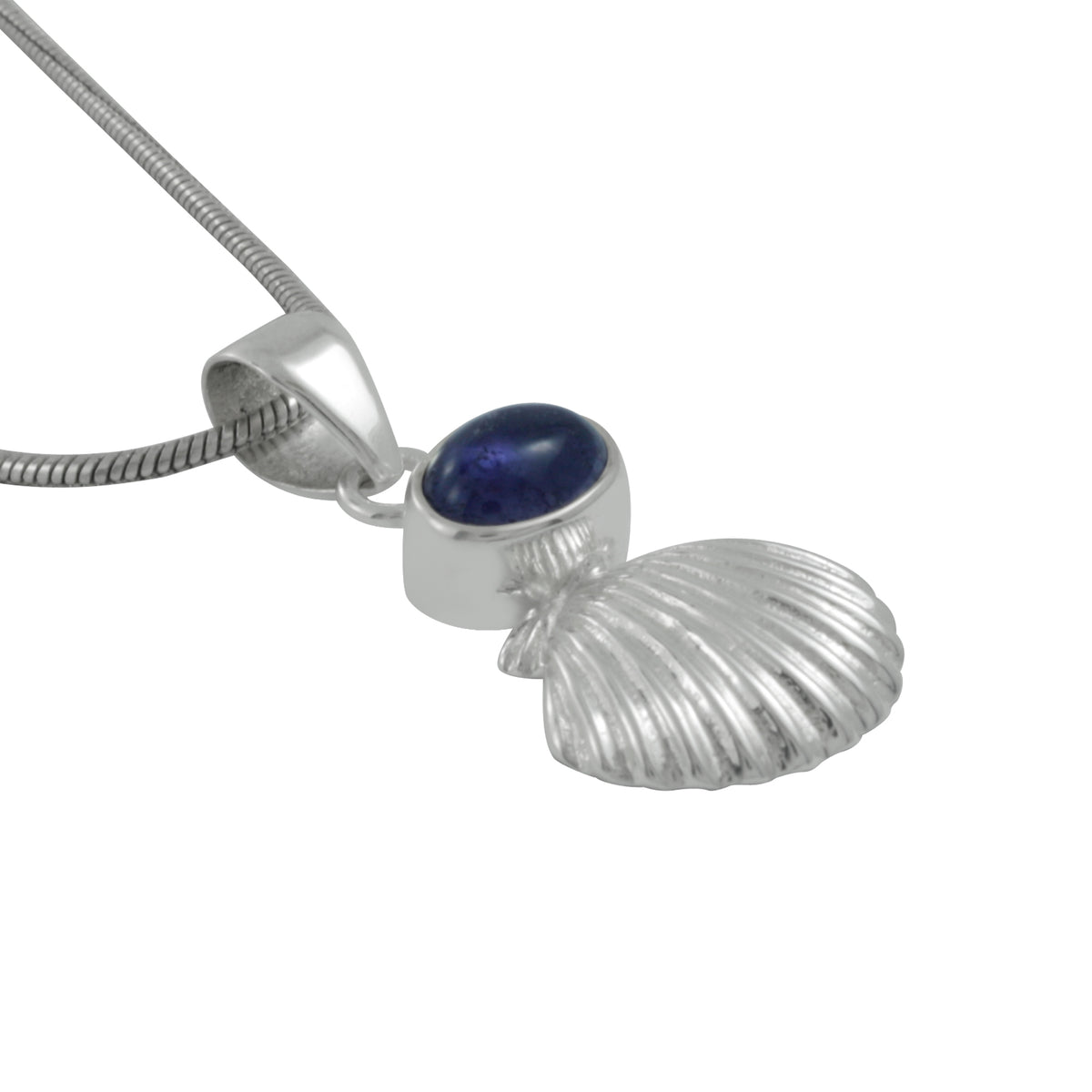 Silver Sea Shell Pendant - featuring Swiss Blue Topaz take the beach home!