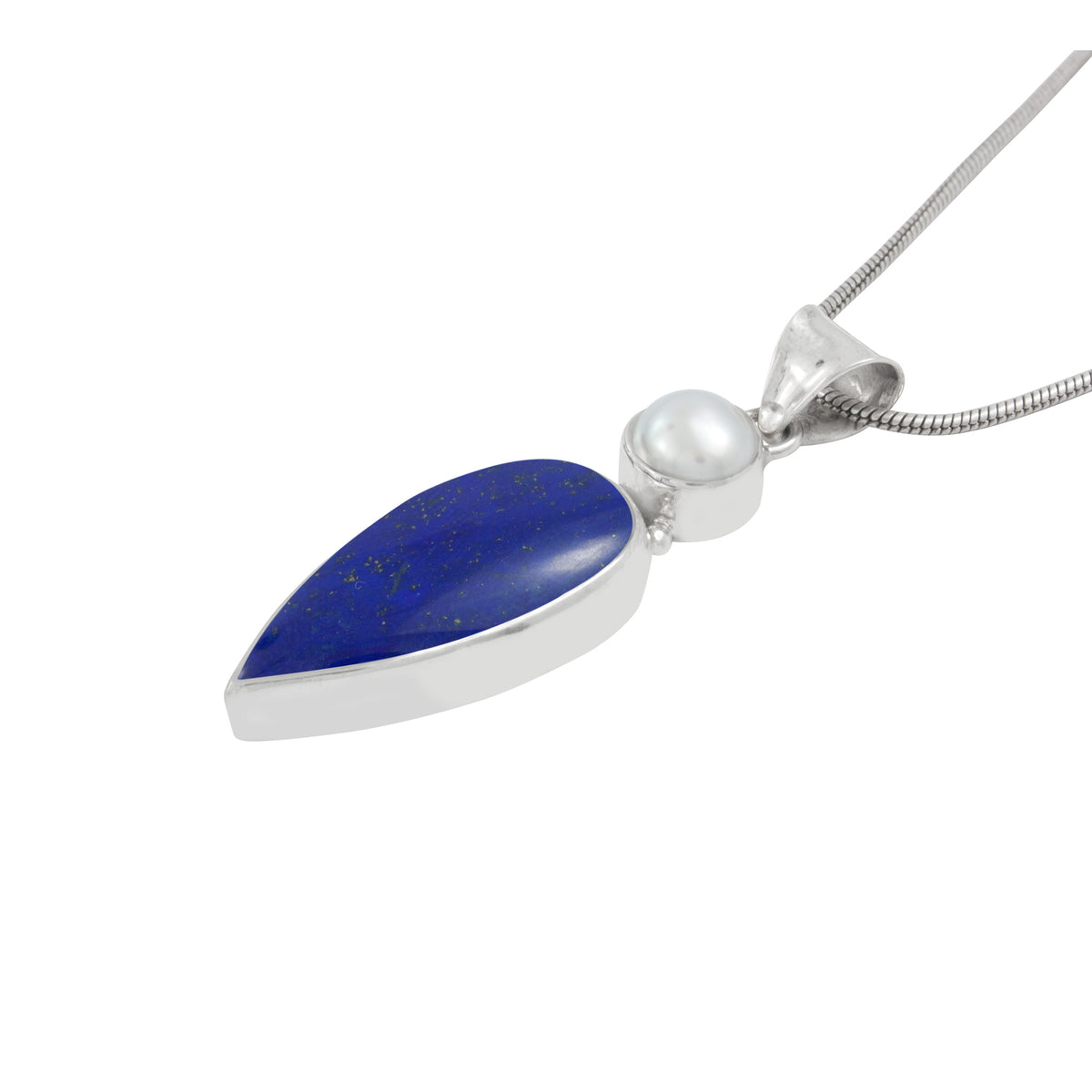 Pearl and Lapis Sterling Silver pendant- Every Day Elegance !