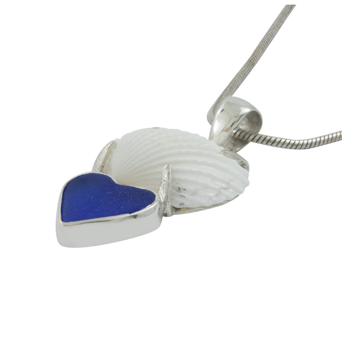 Sea Shell Pendant has heart of Cobalt Blue Sea Glass !