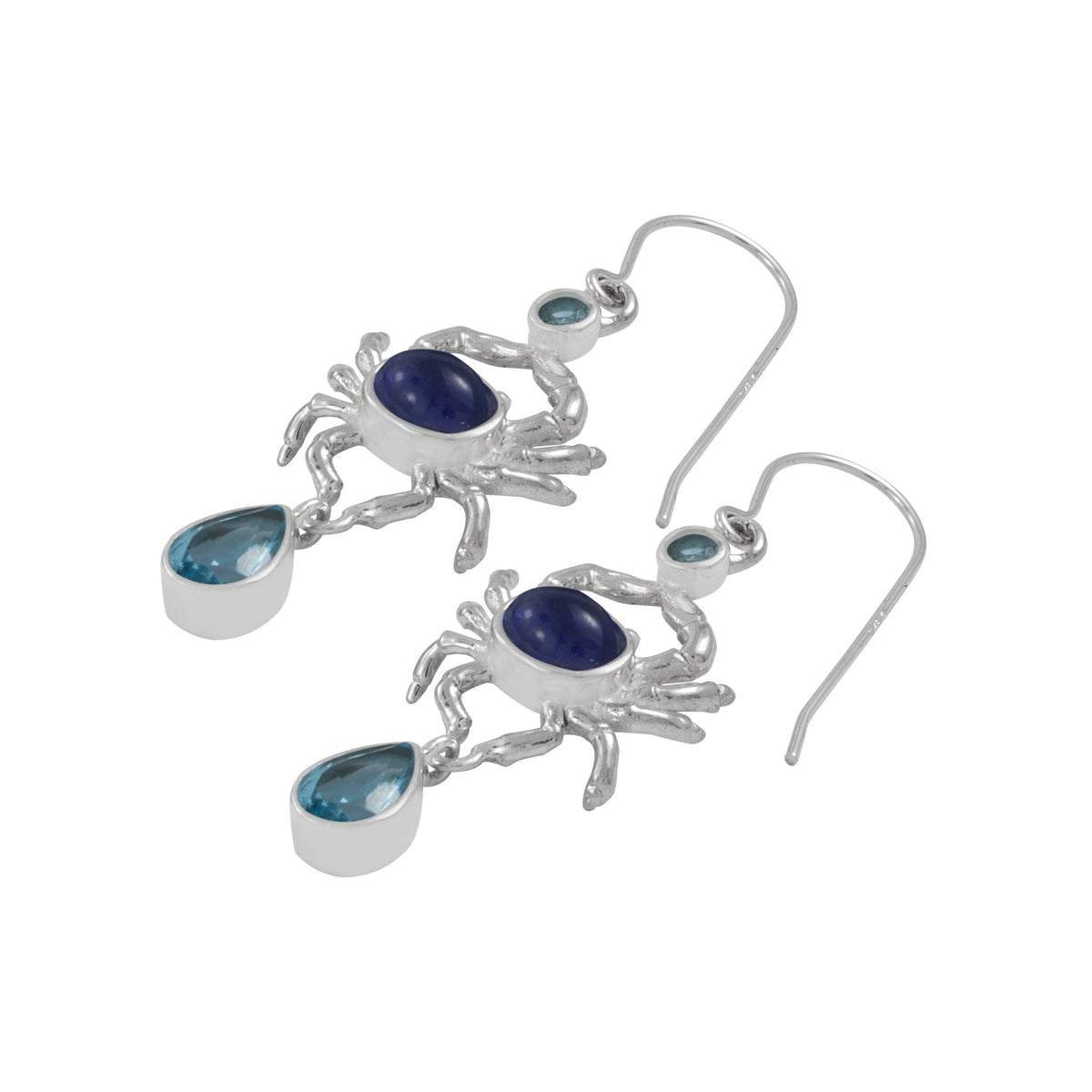 Blue Crab Earrings with blue topaz and Iolite!