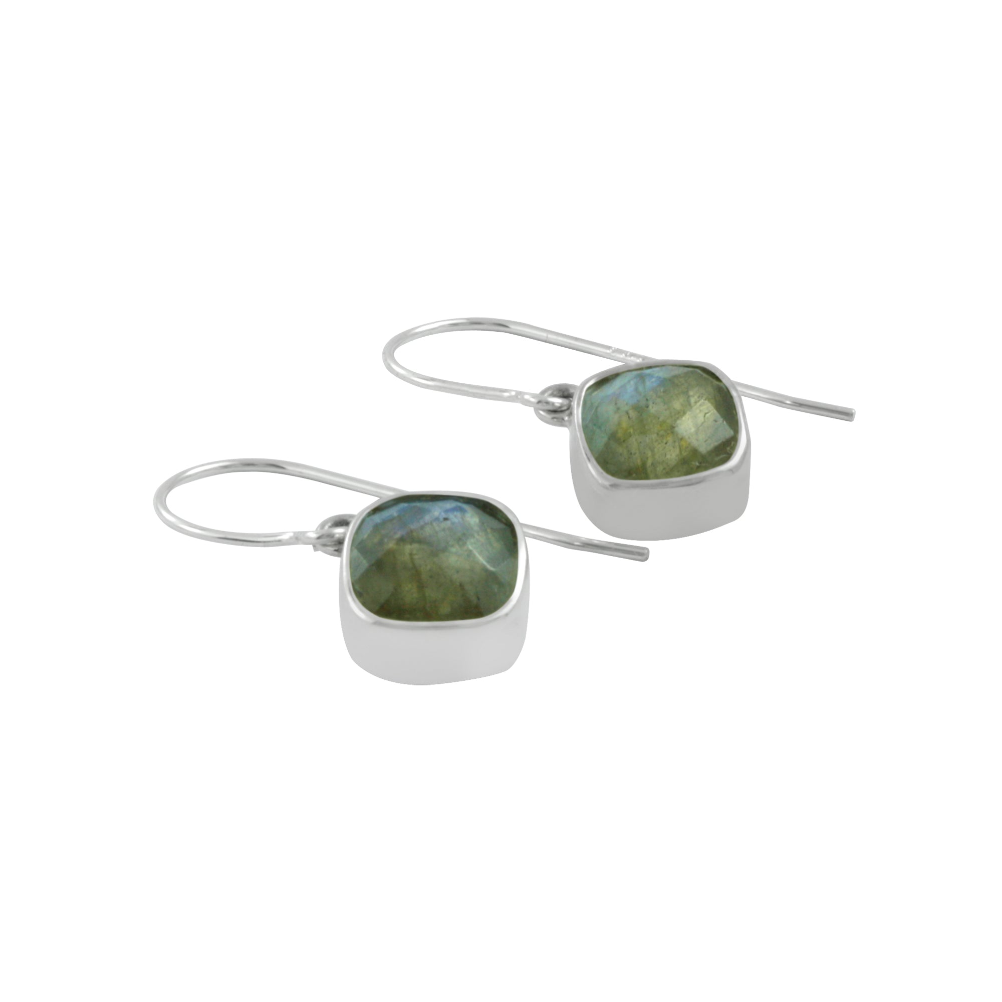 Silver Earring With Labradorite Square Cush Drop